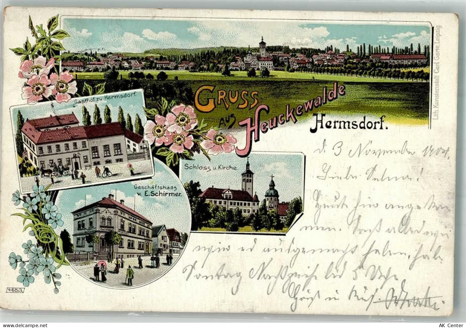 07629 O6530 Hermsdorf , Thür 1904 Lithographie Gasthaus zu Hermsdorf Sch... - 13662482