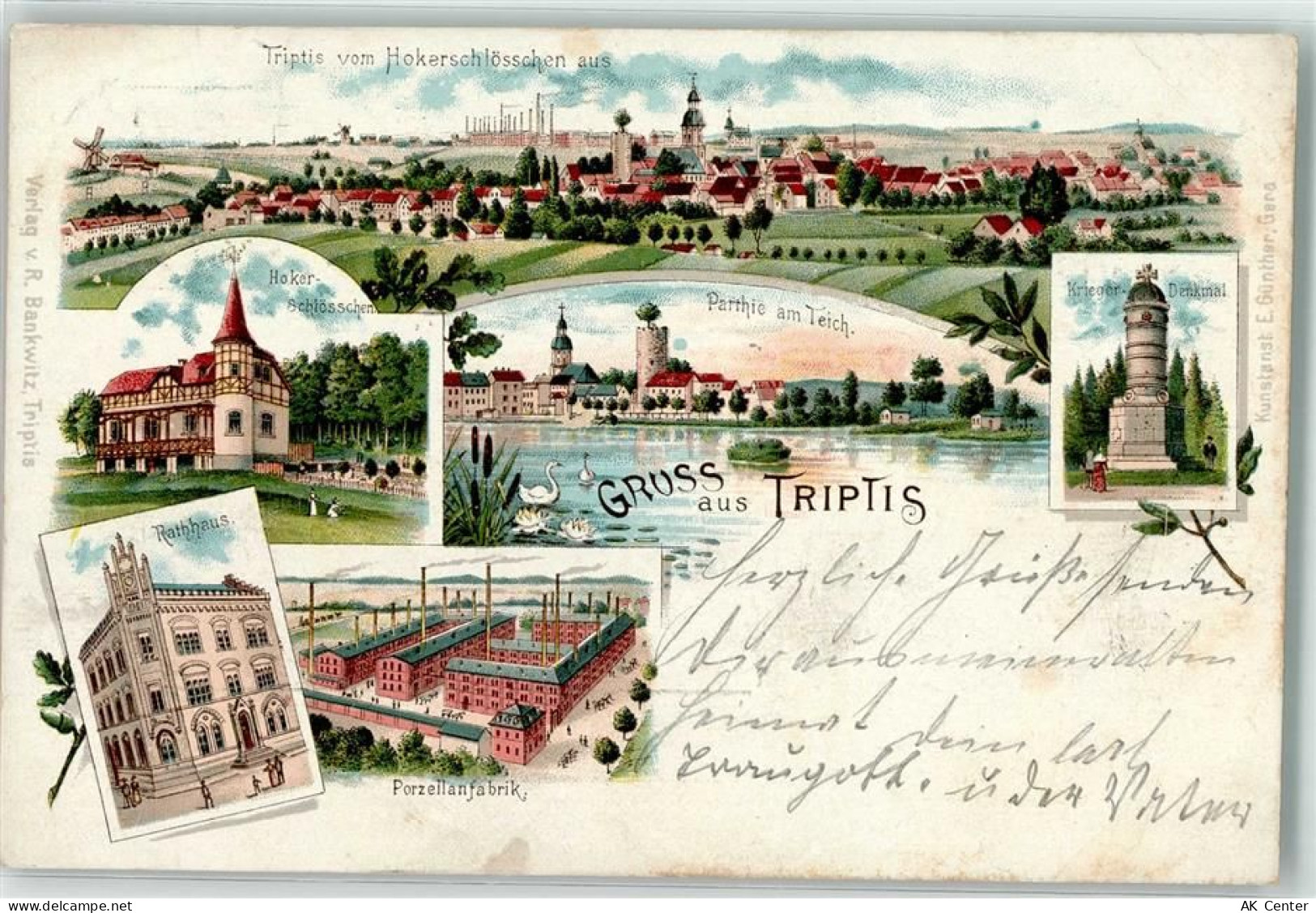 07819 O6712 Triptis 1900 Lithographie Hoker-Schlößchen Pozellanfabrik Ra... - 13627827