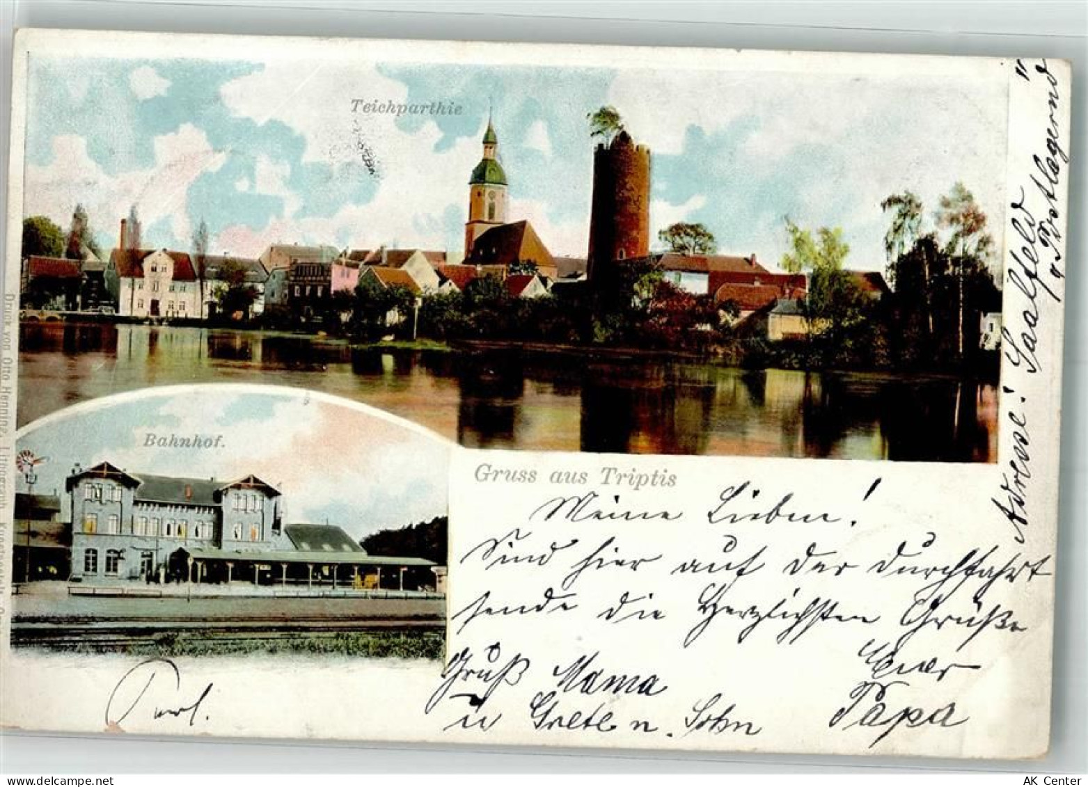 07819 O6712 Triptis 1904 - Bahnhof Am Teich Turm-Burg Triptis - 13537823