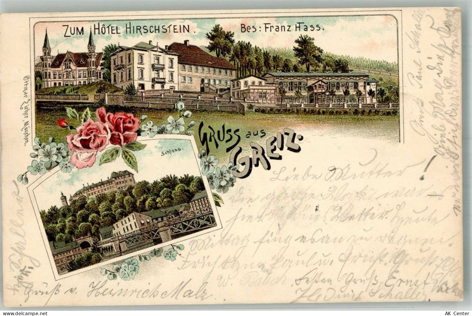 07973 O6600 Greiz 1897 Lithographie Schloss Greiz Zum Hotel Hirschstein... - 13668087