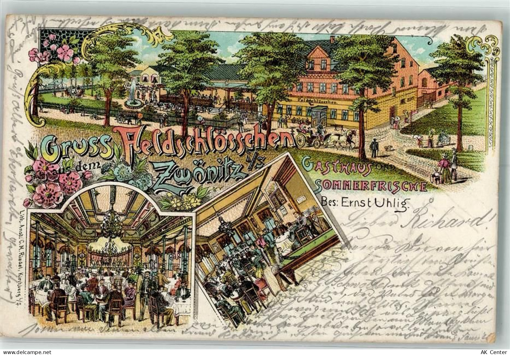 08297 O9417 Zwönitz 1899 Lithographie Gashaus Sommerfrische Feldschlössc... - 13631949