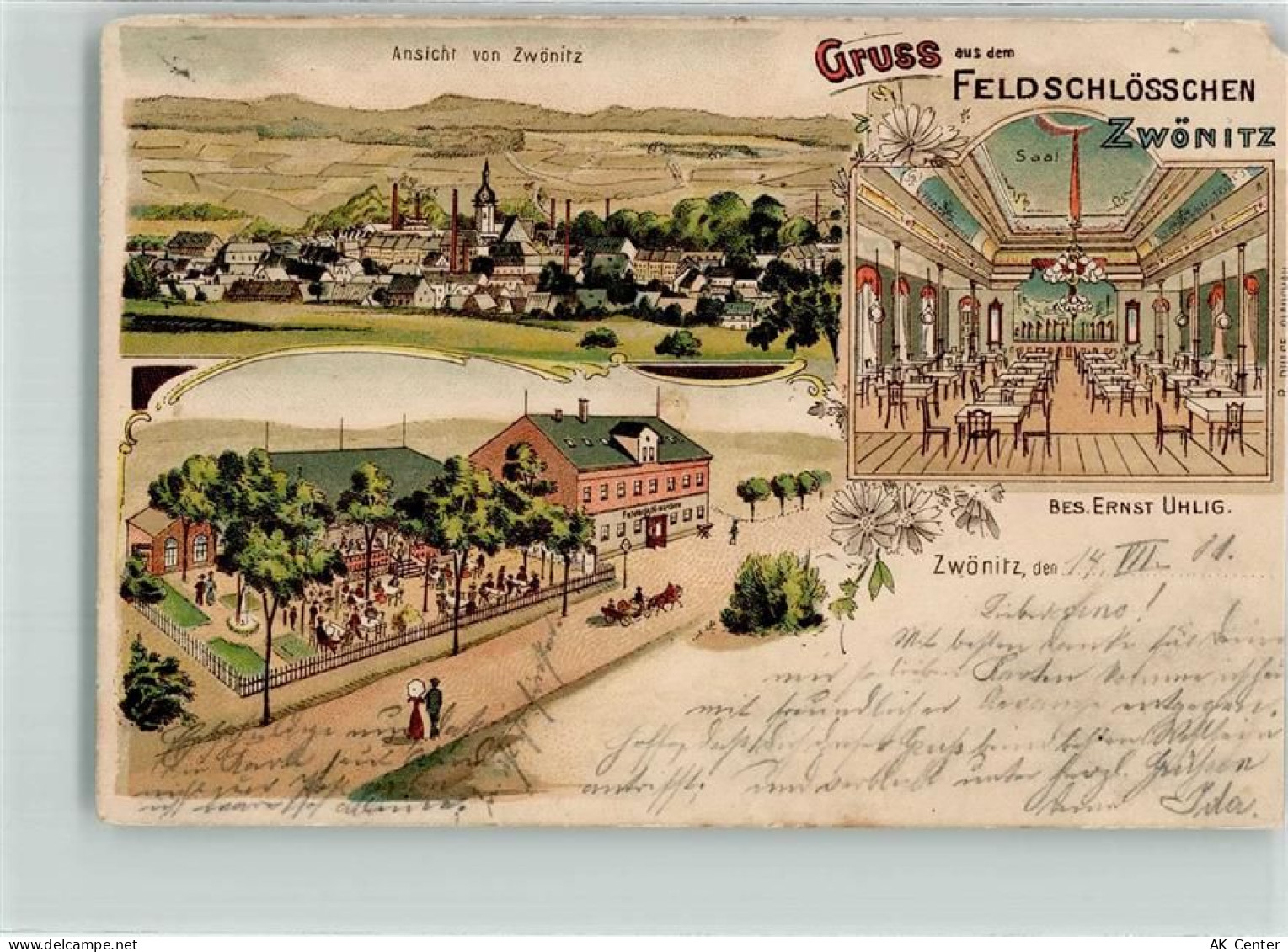 08297 O9417 Zwönitz 1901 Gebrauchsspuren Gasthaus Feldschlößchen Garten ... - 13630754