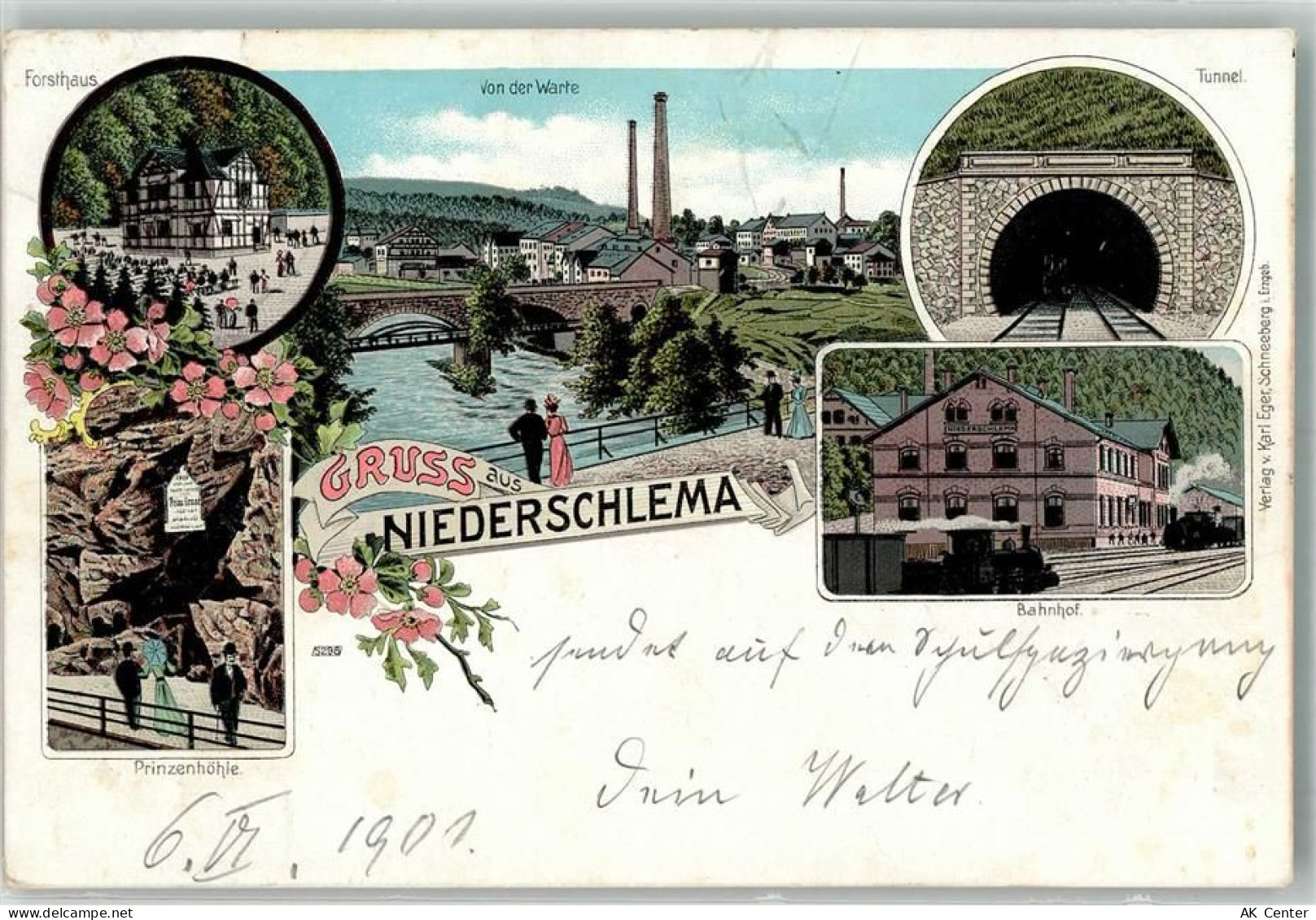 08301 O9408 Schlema 1901 Lithographie Niederschlema Forsthaus Bahnhof Tu... - 13639956