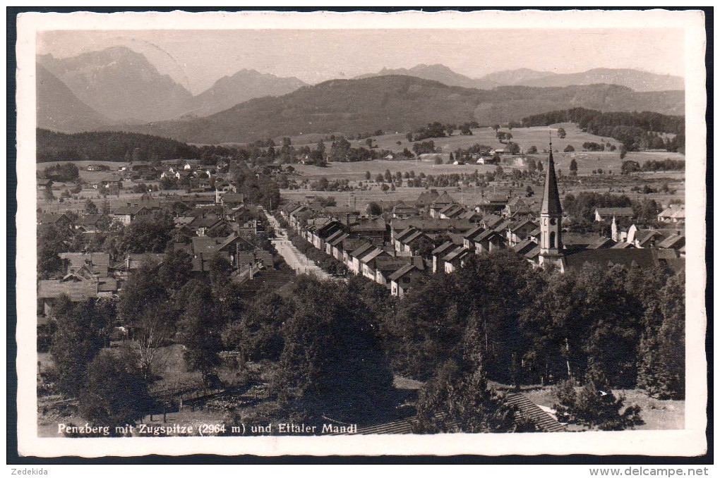 0859 - alte Foto Ansichtskarte - Penzberg mit Zugspitze und Ettaler Mandl 1951 ? TOP