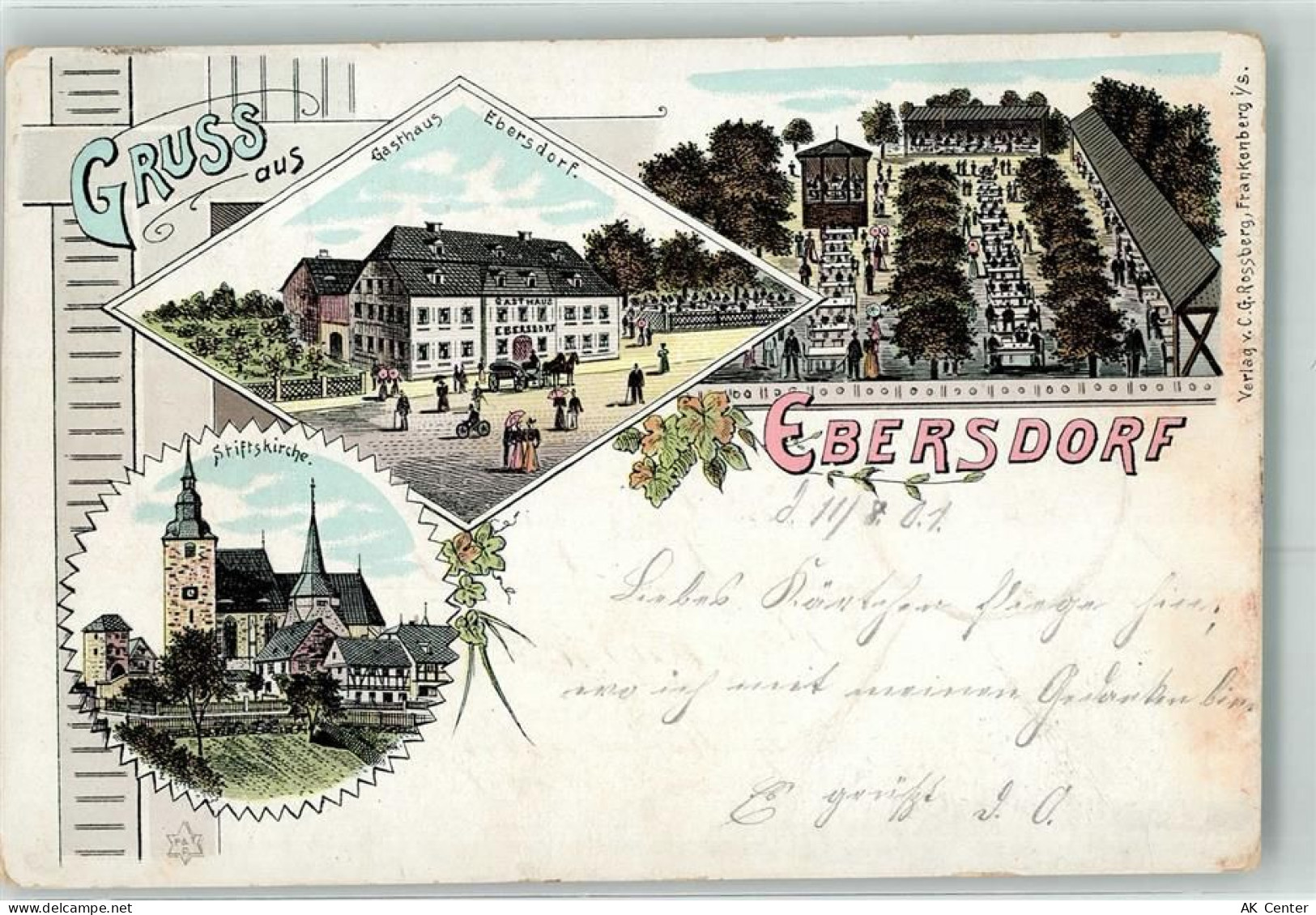 09111 O9000 Ebersdorf 1901 Lithographie Gasthaus Stiftskirche - 13611977