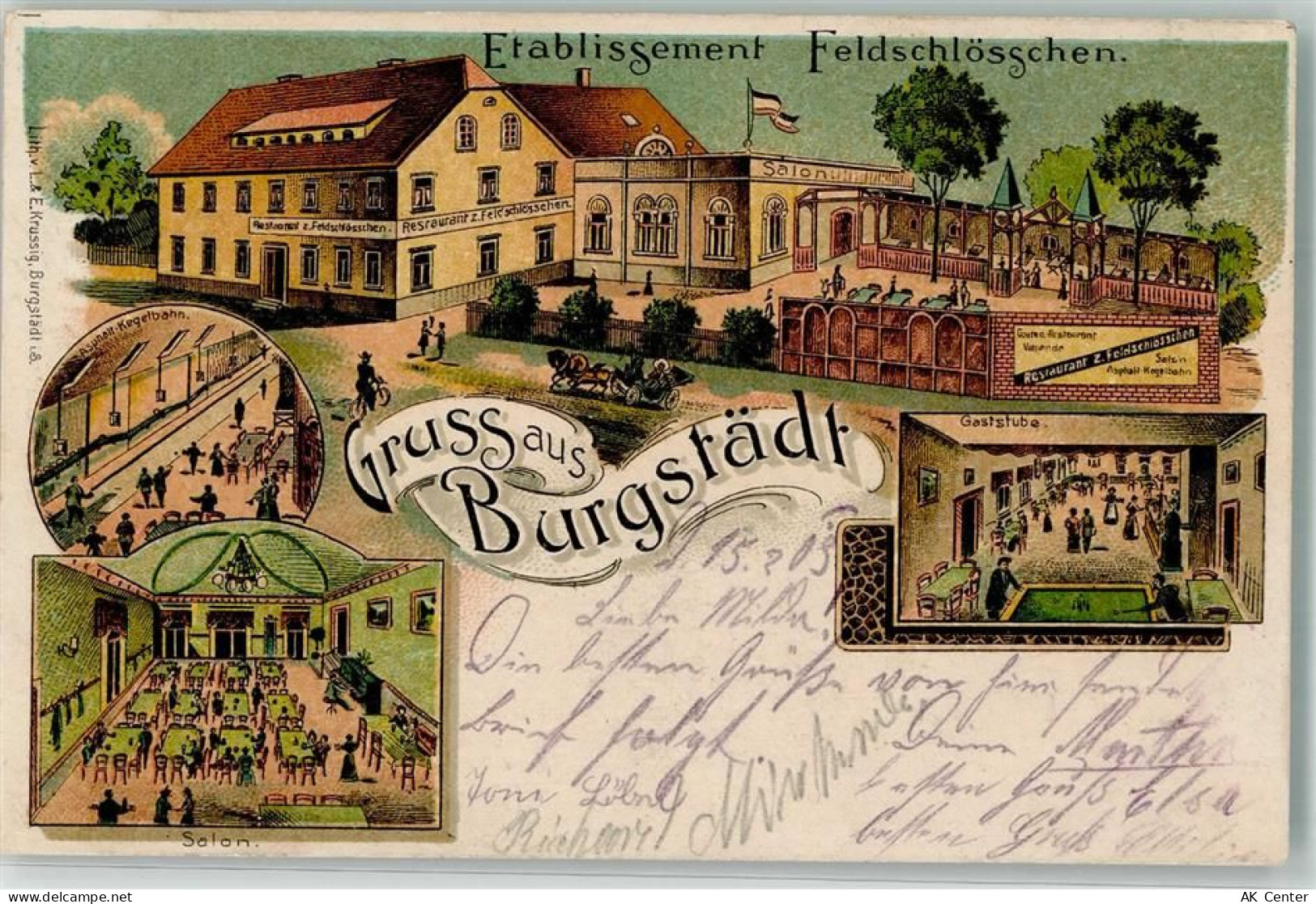 09217 O9112 Burgstädt 1903 Lithographie Etablissement Feldschlößchen Sal... - 13629374