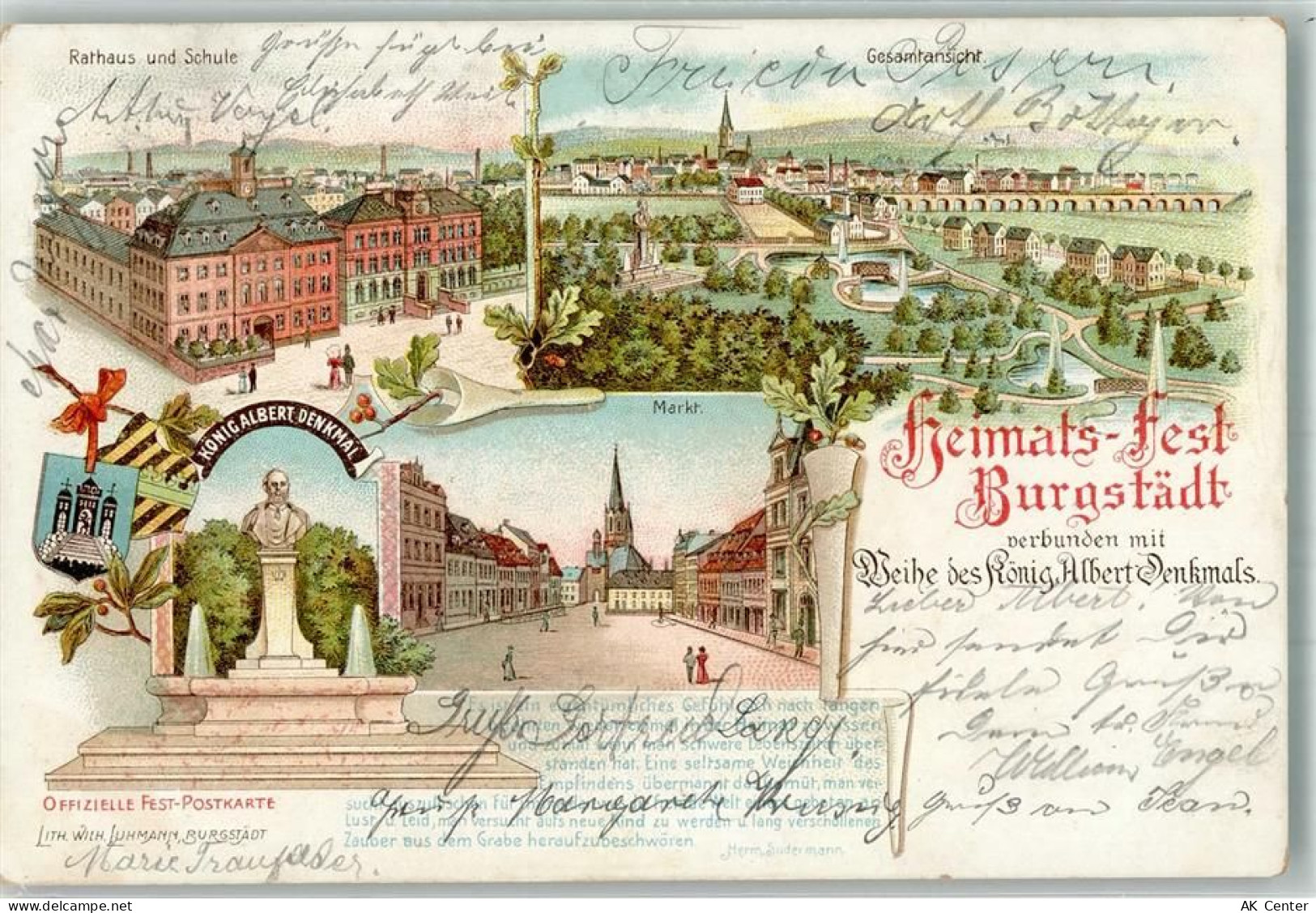 09217 O9112 Burgstädt , Sachs 1904 Lithographie Heimatfest Burgstädt Sta... - 13656074