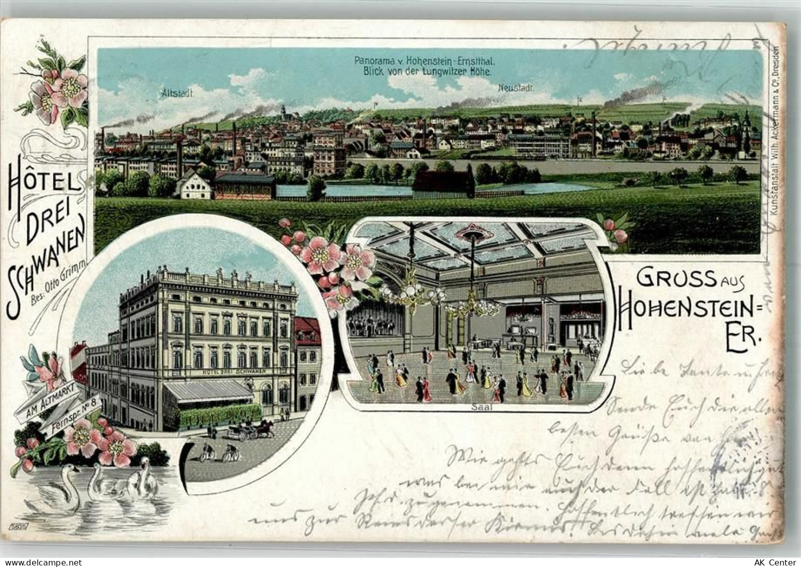 09337 O9270 Hohenstein-Ernstthal 1905 Lithographie Hotel Drei Schwanen B... - 13657675