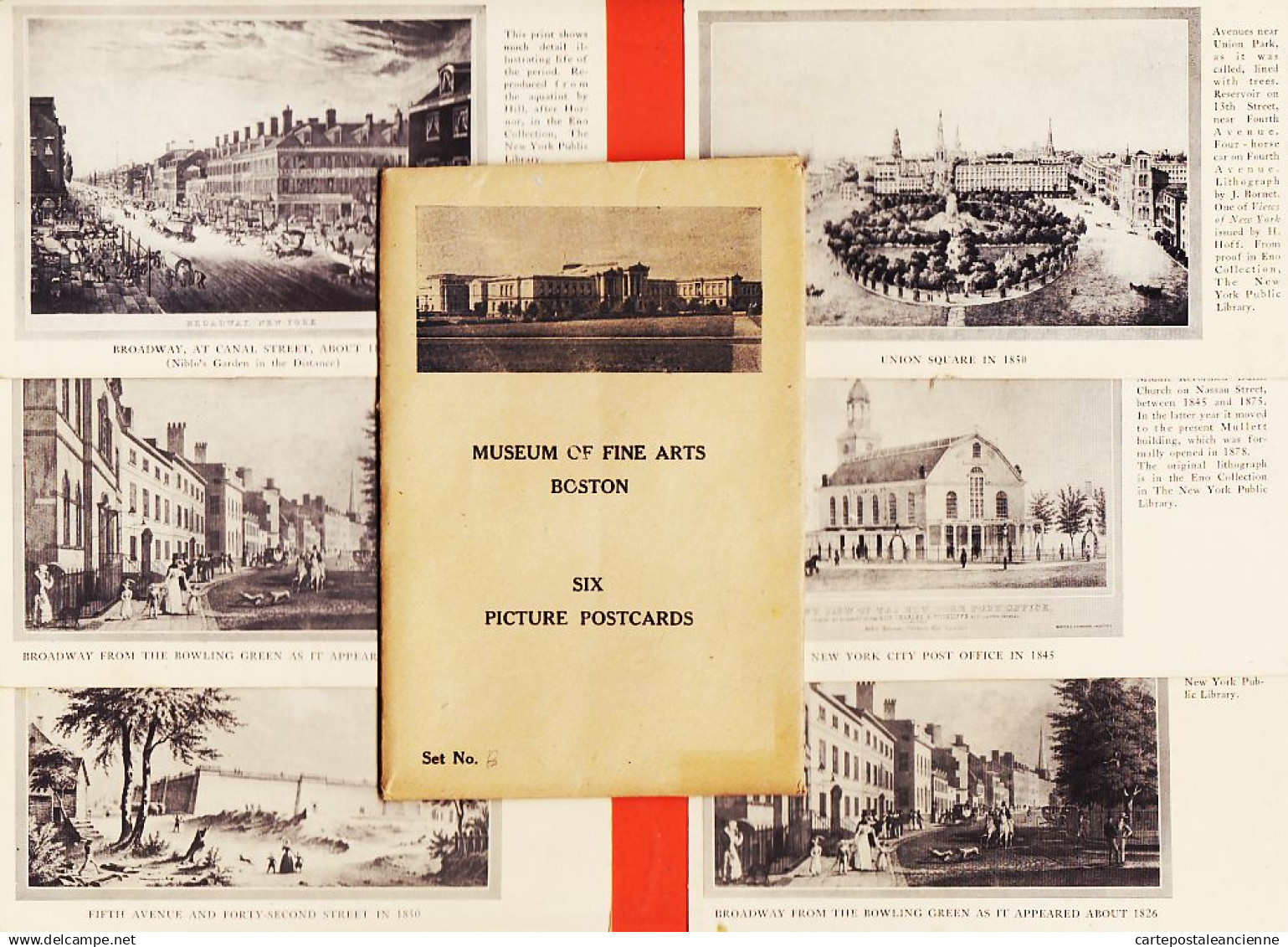 09354 /  ️  Rare BOSTON MA-Massachusetts Museum Fine Arts Six Picture Postcards BROADWAY NEW-YORK  about 1826-1850