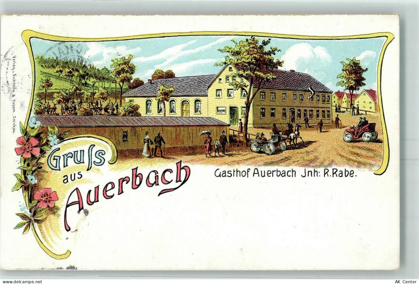 09392 O9162 Auerbach , Erzgeb 1908 Lithographie Gasthaus Auerbach Inh R.... - 13604618