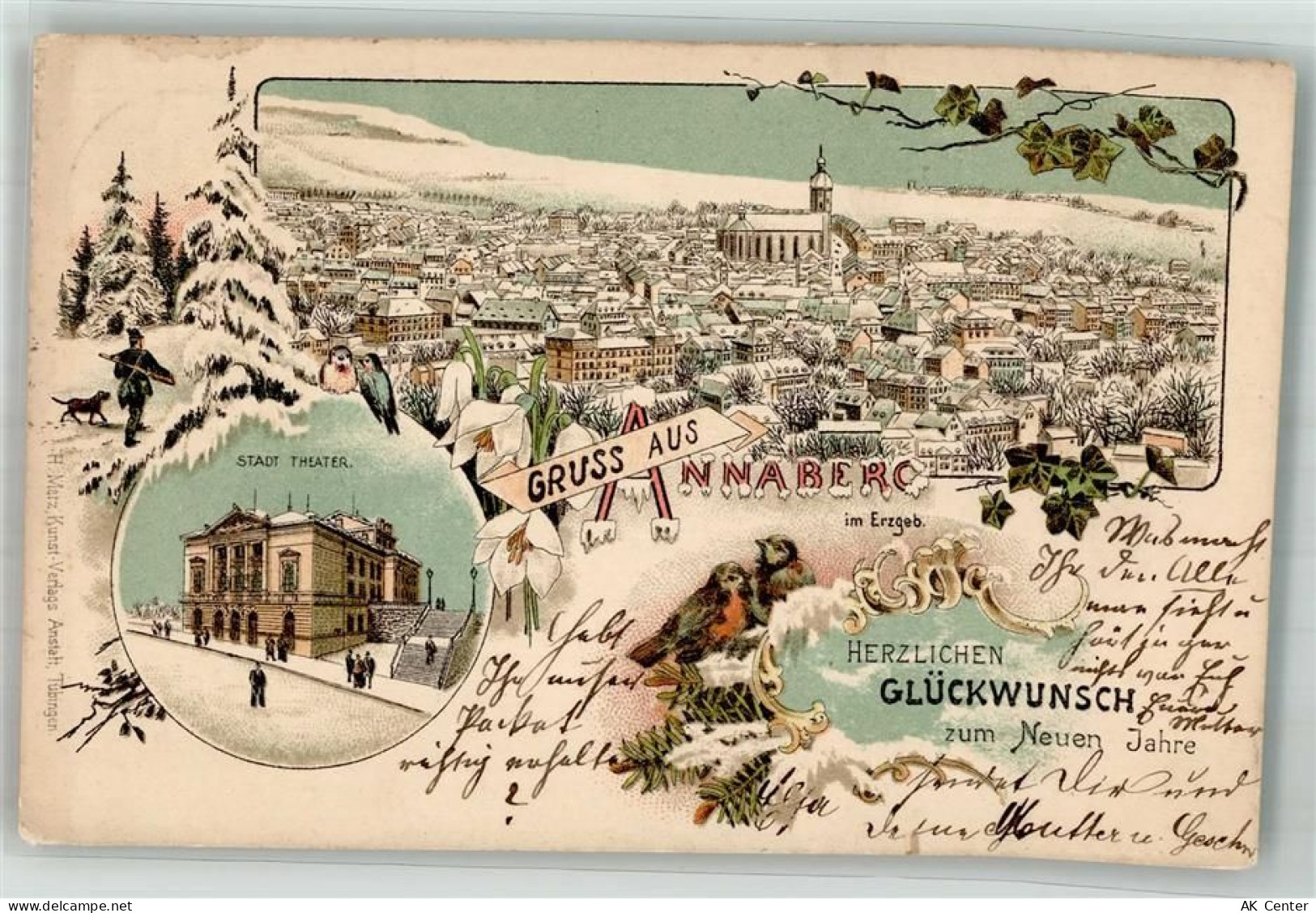 09456 O9300 Annaberg-Buchholz 1907 Winterlithographie Stadt-Theater Sing... - 13666124
