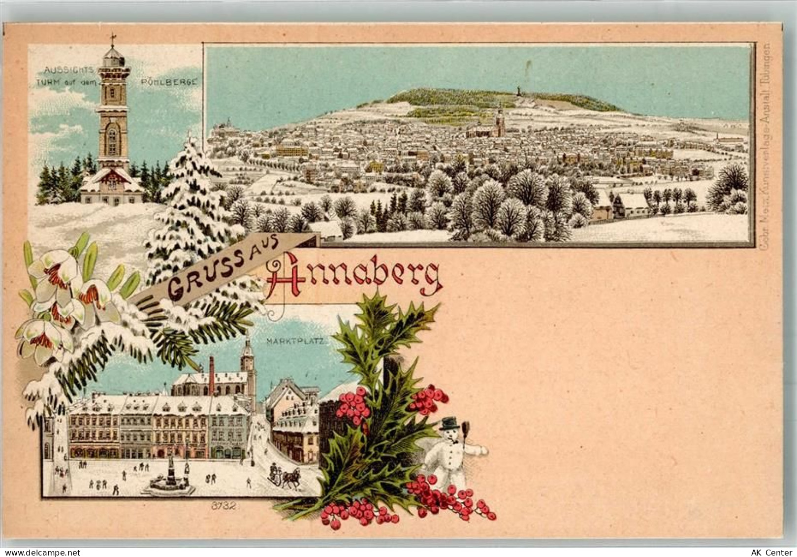 09456 O9300 Annaberg-Buchholz Gebrauchsspuren Winterlithographie Marktpl... - 13650029