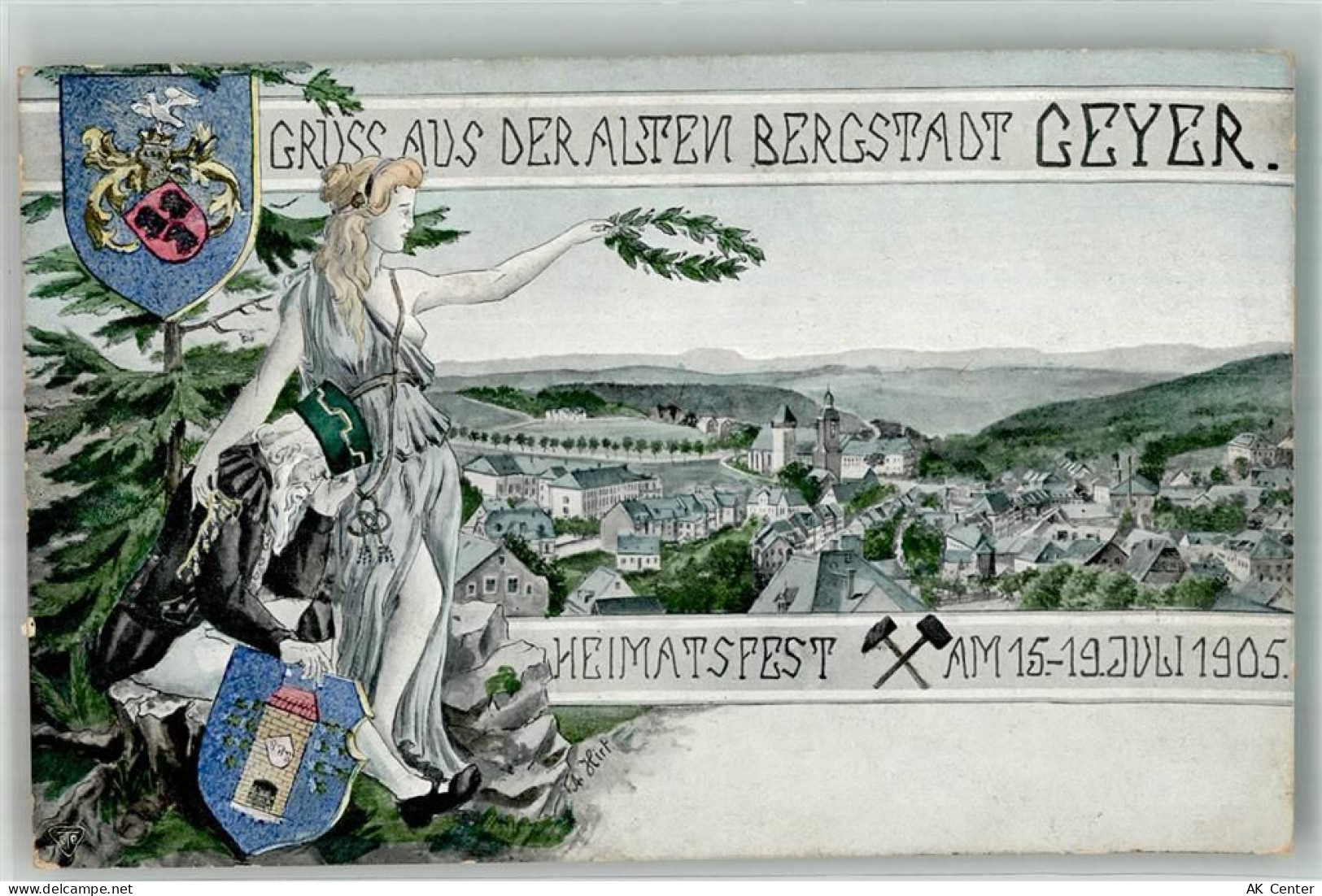 09468 O9307 Geyer 1905 Künstlerkarte Heimatfest der Bergstadt Geyer 1905... - 13666069
