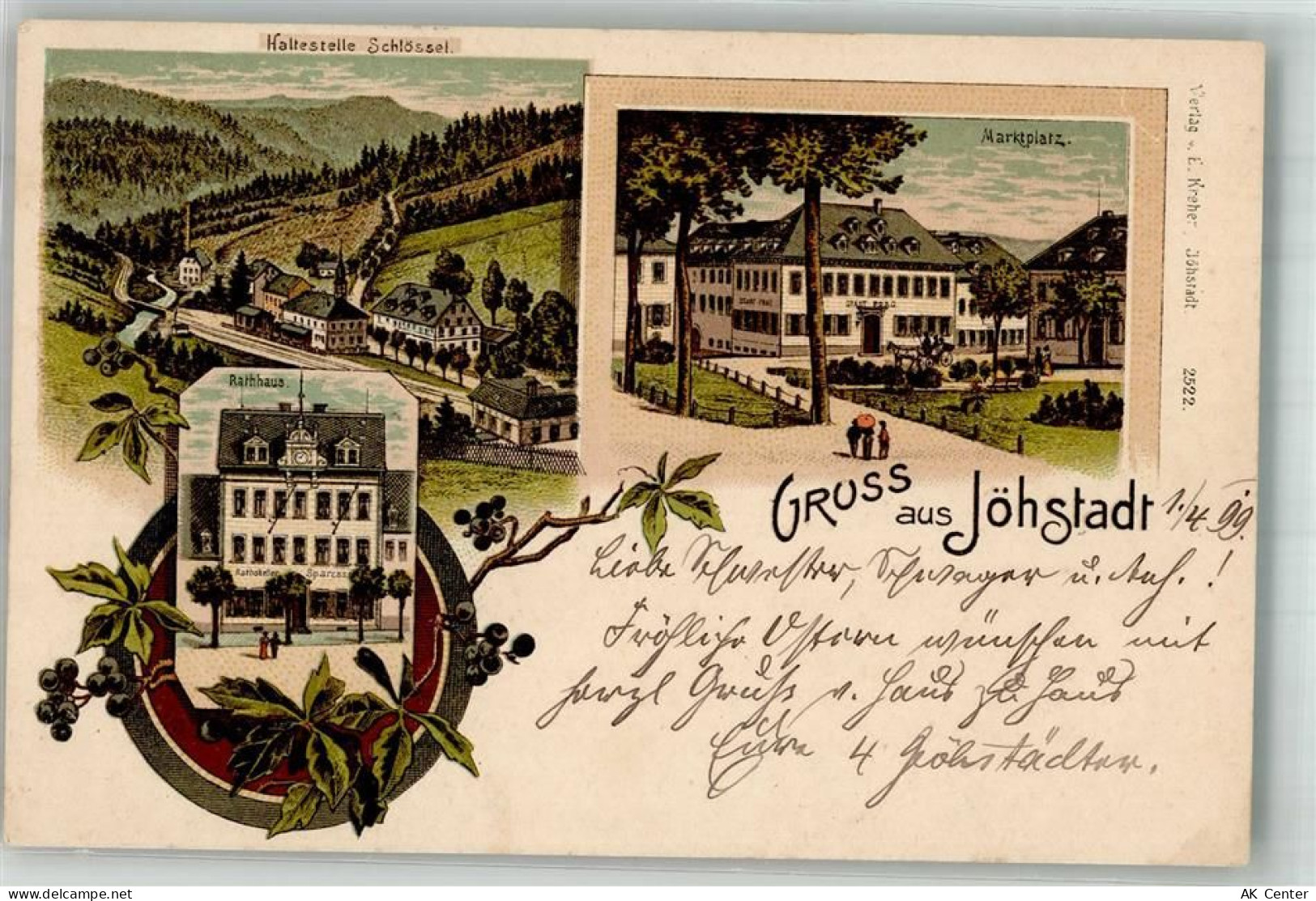 09477 O9308 Jöhstadt 1899 Lithographie Rathaus Marktplatz Haltestelle Sc... - 13662525
