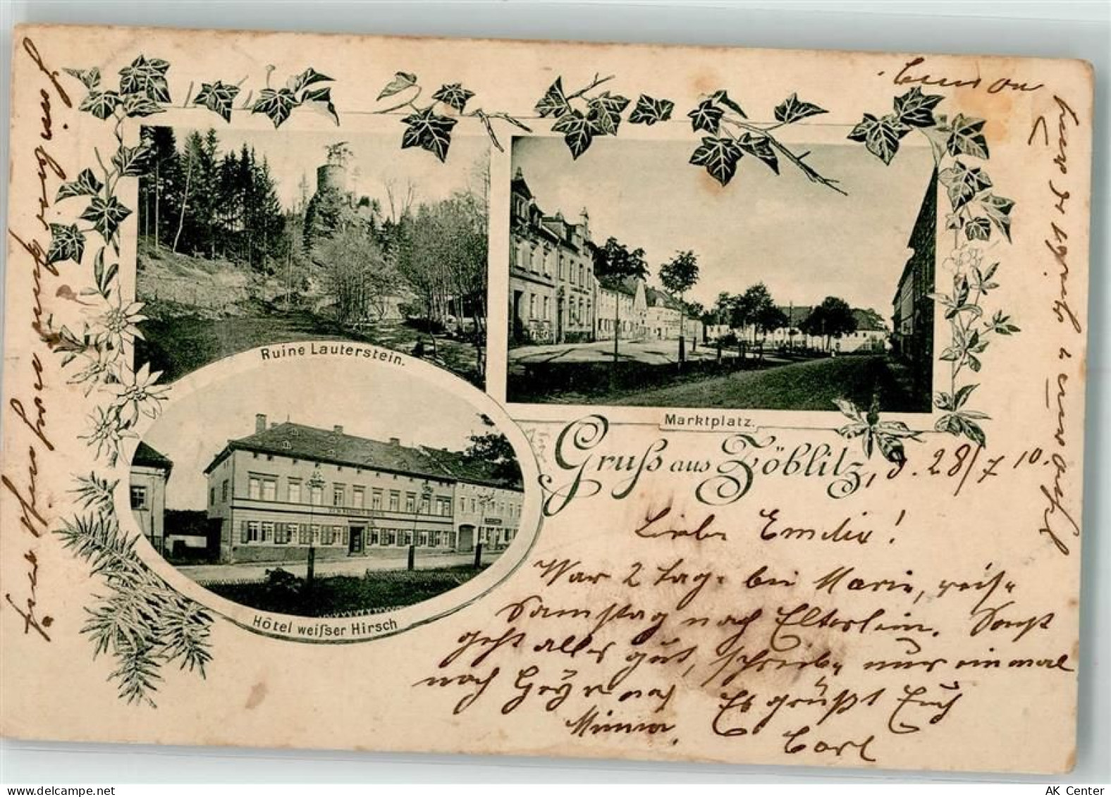 09517 O9347 Zöblitz 1910 Foto AK Ruine Lauterstein Hotel weißer Hirsch M... - 13511213