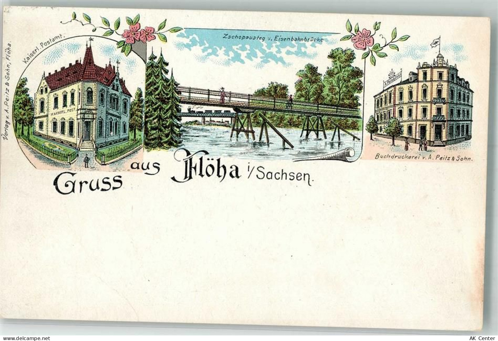09557 O9380 Flöha Lithographie Kaiserl. Postamt Buchdruckerei Peitz & So... - 13631013