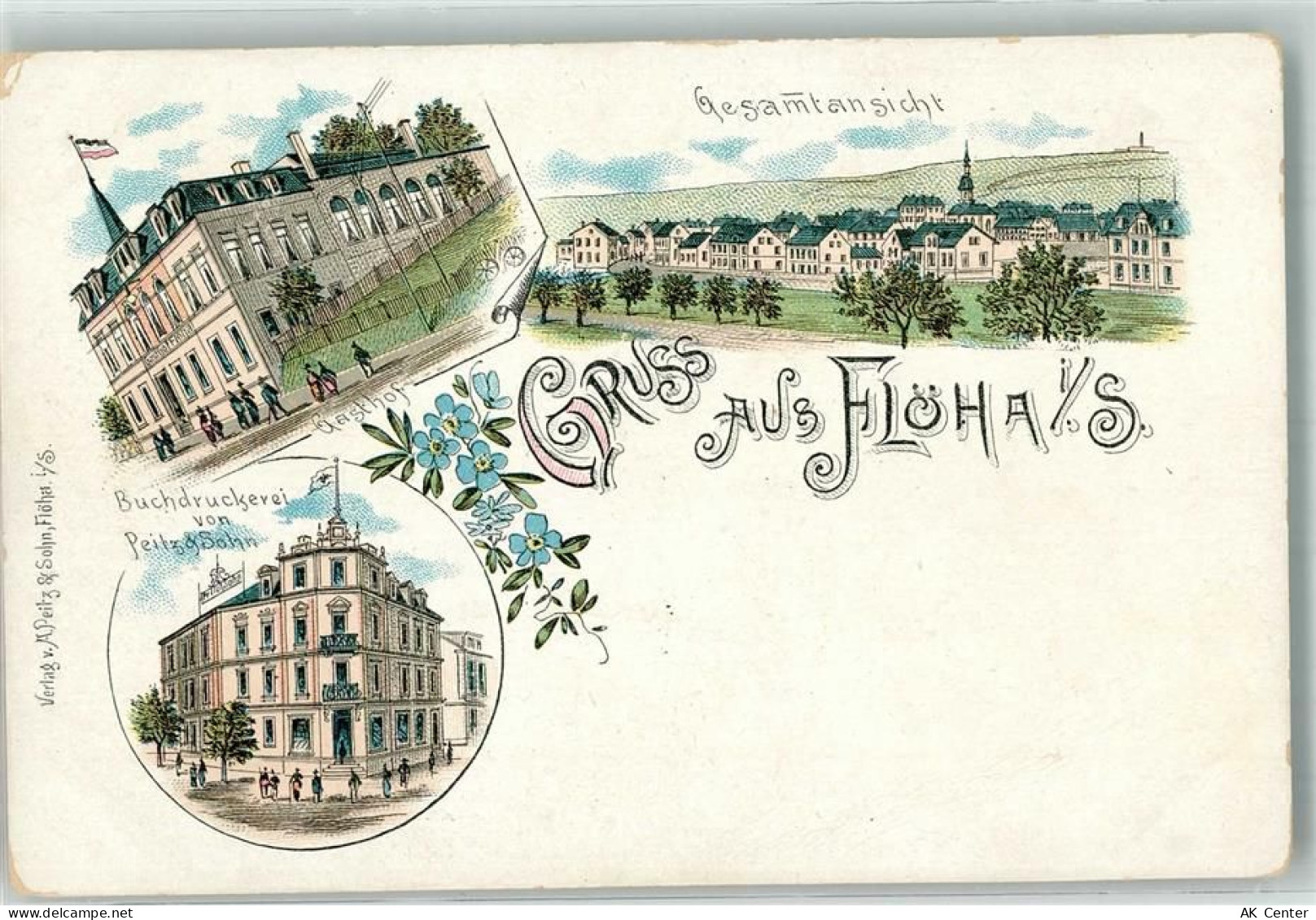09557 O9380 Flöha Lithographie Vorläufer Gasthaus Buchdruckerei Peitz & ... - 13640484
