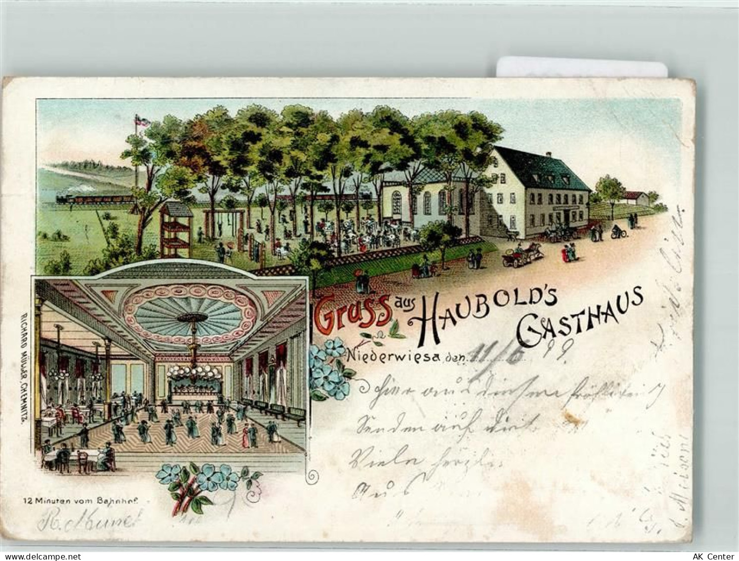 09577 O9387 Niederwiesa 1899 Gebrauchsspuren Haubolds Gasthaus Lithograp... - 13626568