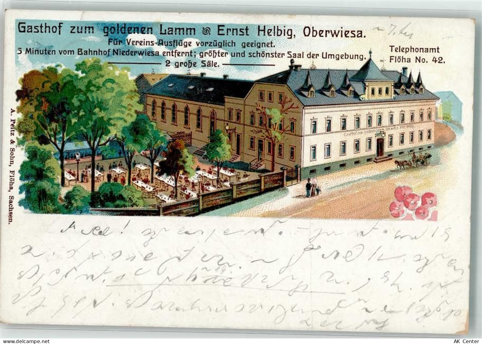 09577 O9387 Niederwiesa Lithographie Oberwiesa Gasthaus zum goldenen Lam... - 13630630