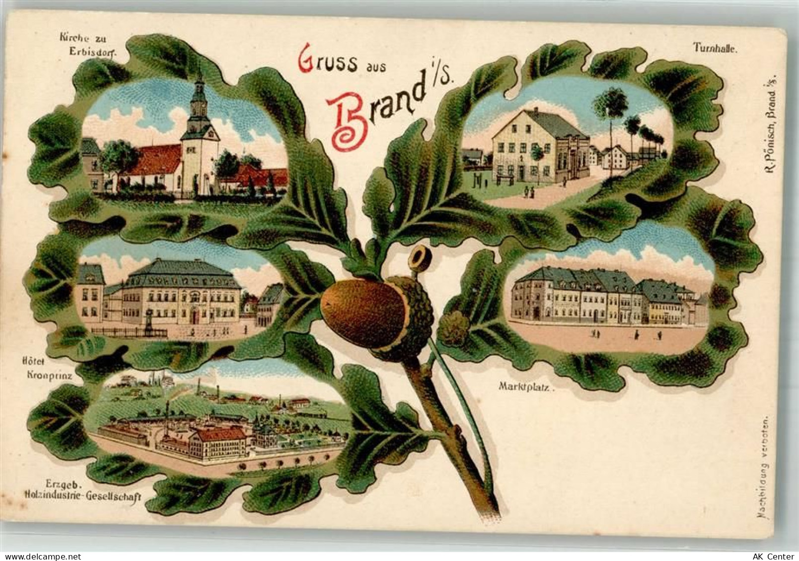 09618 O9230 Brand-Erbisdorf Lithographie Eichenblatt Hotel Kronprinz Tur... - 13655295