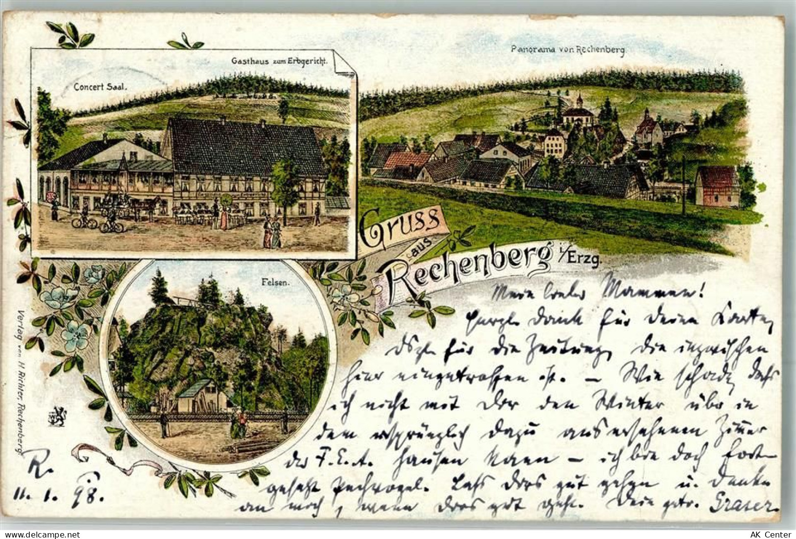09623 O9213 Rechenberg-Bienenmühle 1898 Lithographie Gasthaus zum Erbger... - 13655456
