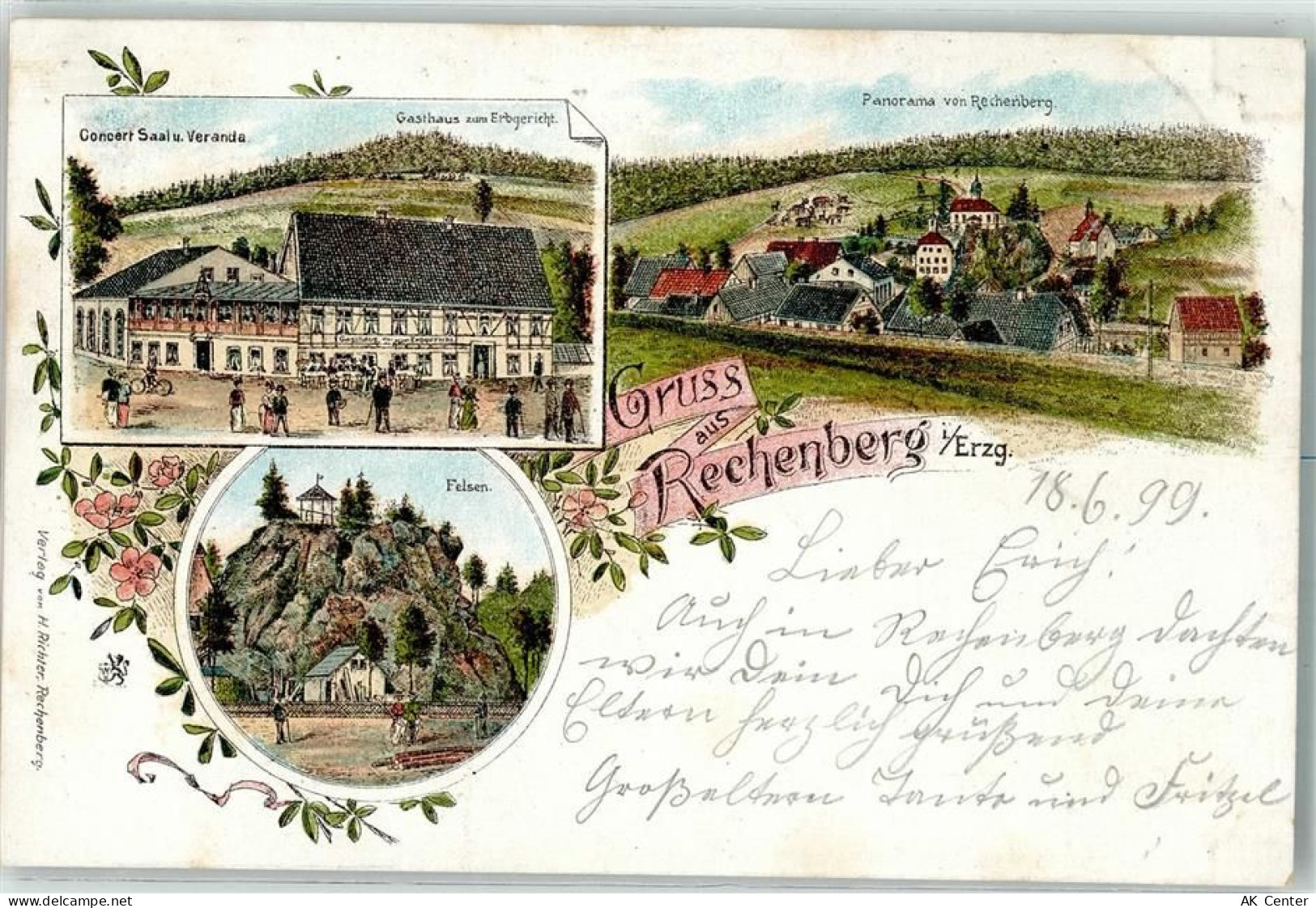 09623 O9213 Rechenberg-Bienenmühle 1899 Lithographie Gasthaus Zum Erbger... - 13619465