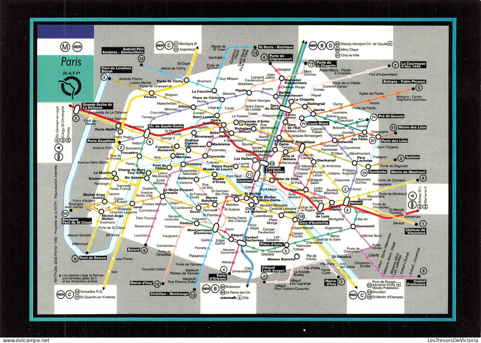 [-10%] FRANCE - Paris - Vue générale - Plan - RATP - Métro - Lignes de RER - réseau de transport - stations - Carte post