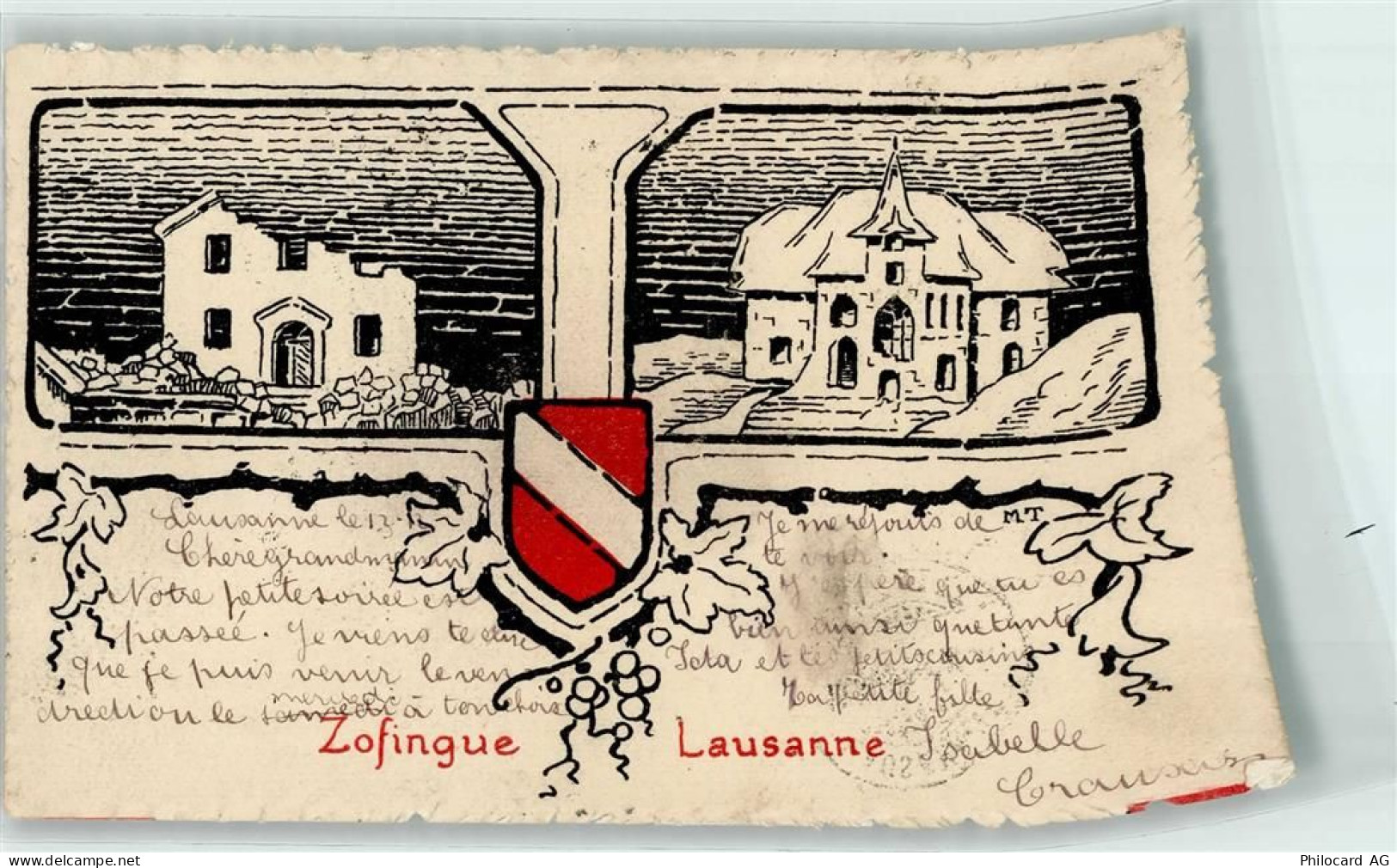 1000 Lausanne Losanna 1905 Künstlerkarte Zofingue Studentika Wappen sign... - 13455733