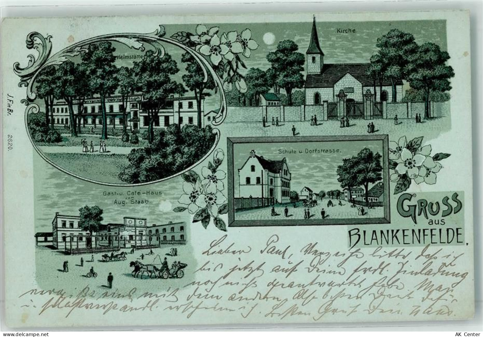 10115 O1020 Blankenfelde 1904 Lithographie / Mondschein Kirche Heimstätt... - 13617340