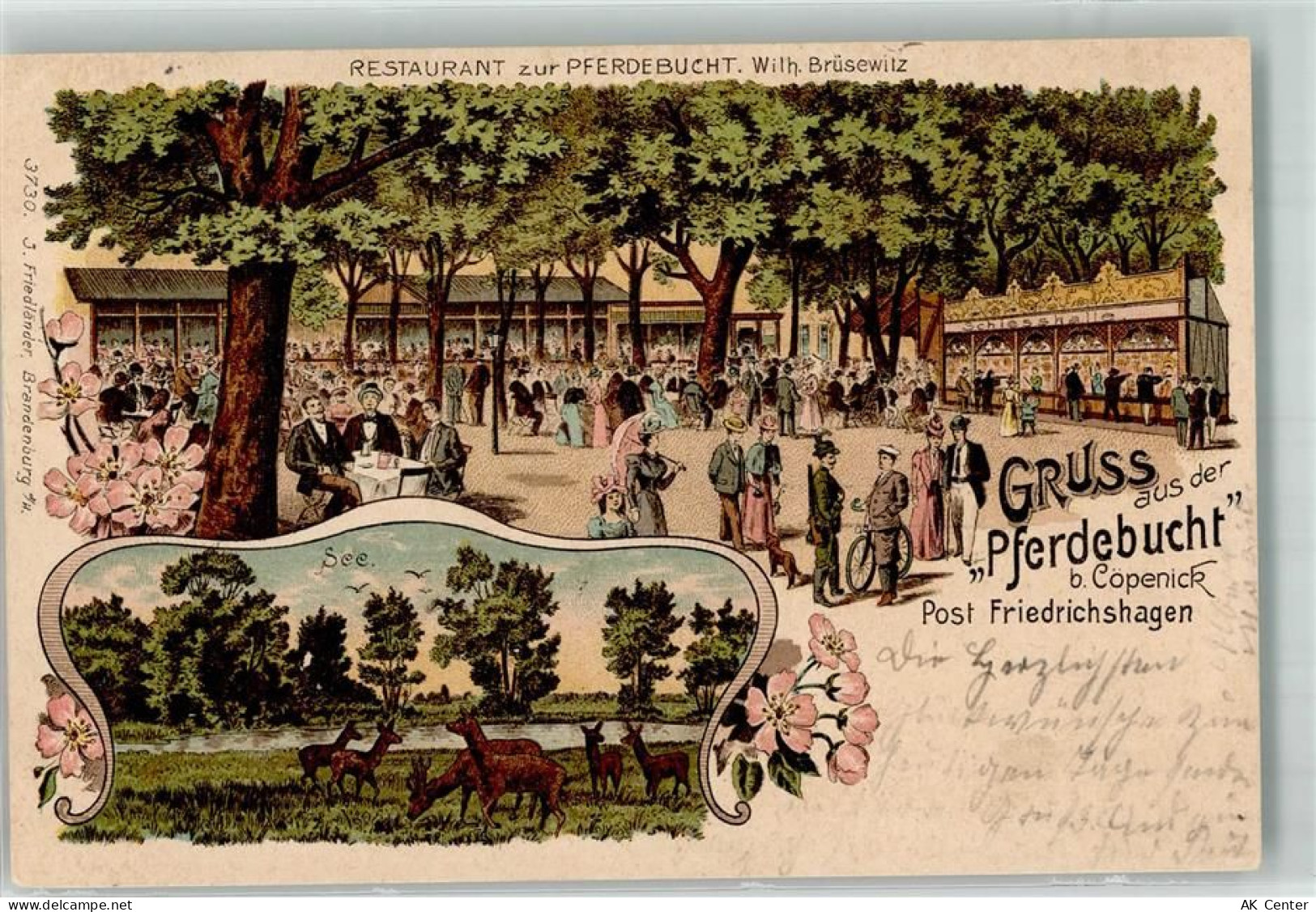 10115 O1199 Köpenick 1908 Lithographie Gasthaus zur Pferdebucht Garten S... - 13639764