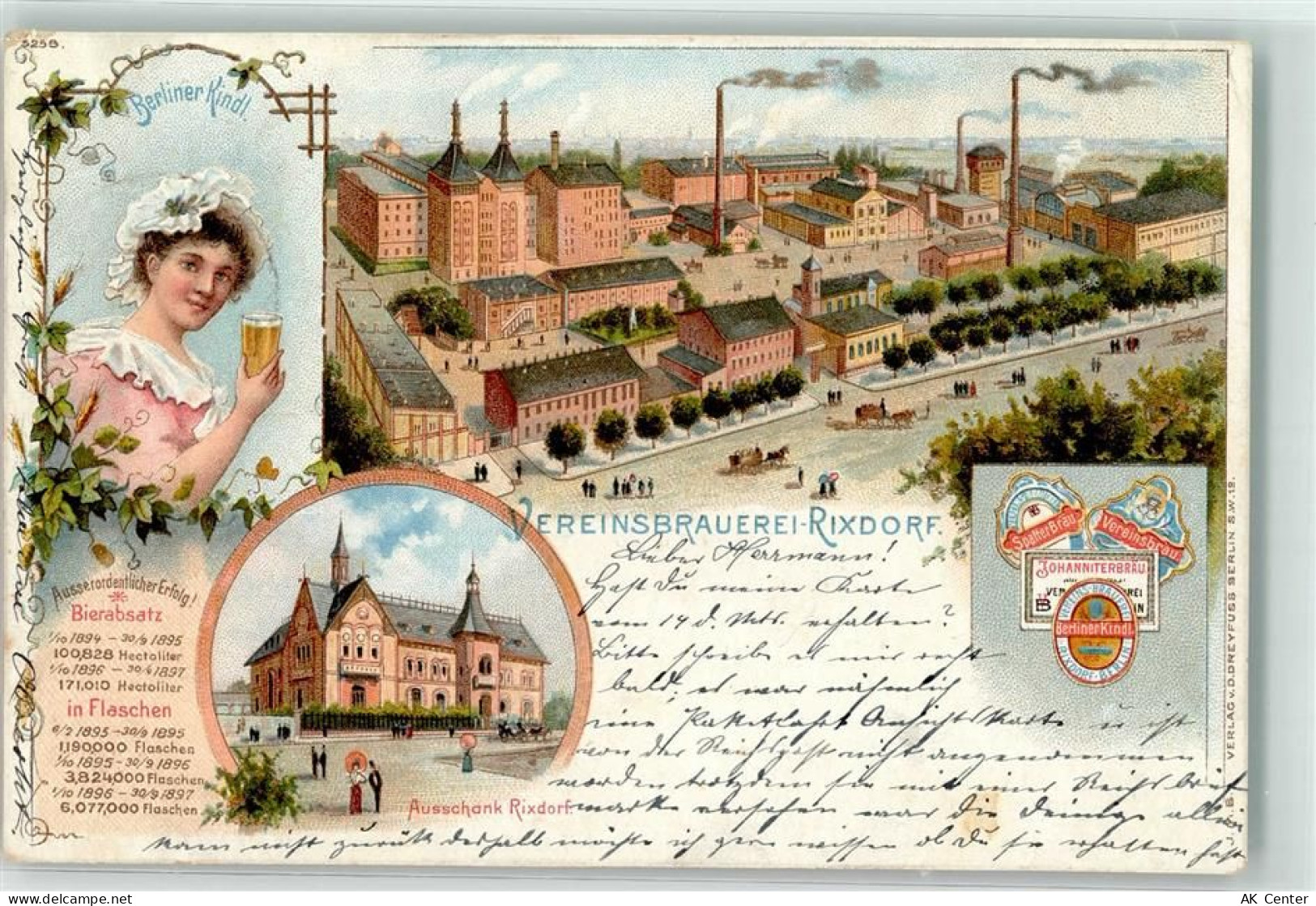 10115 W1000 Rixdorf 1898 Lithographie Vereinsbrauerei Ausschank Fabrikge... - 13627737