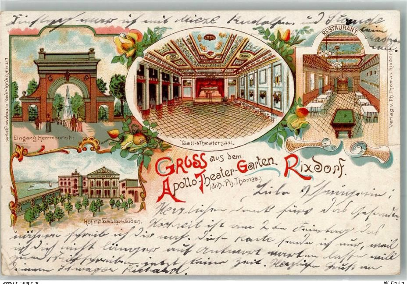 10115 W1000 Rixdorf 1900 Gebrauchsspuren Lithographie Apollo-Theater-Gar... - 13650345