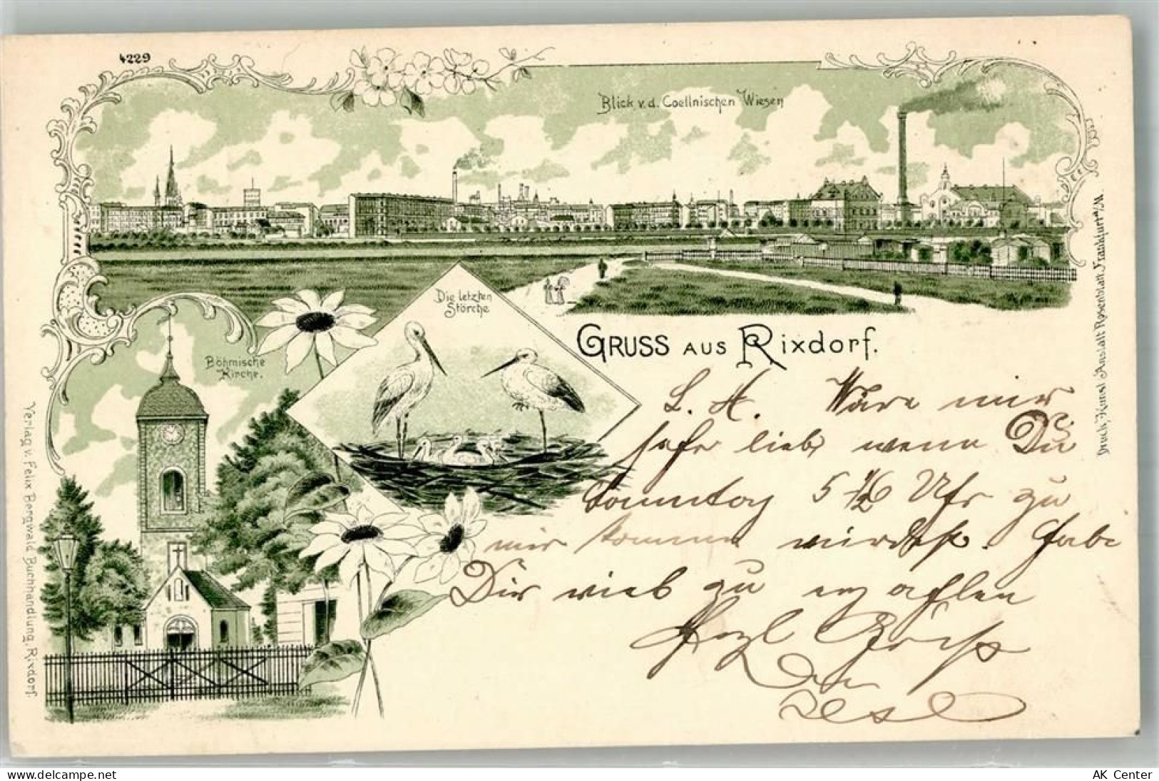 10115 W1000 Rixdorf 1901 Lithographie Storchennest Böhmische Kirche Die ... - 13662565
