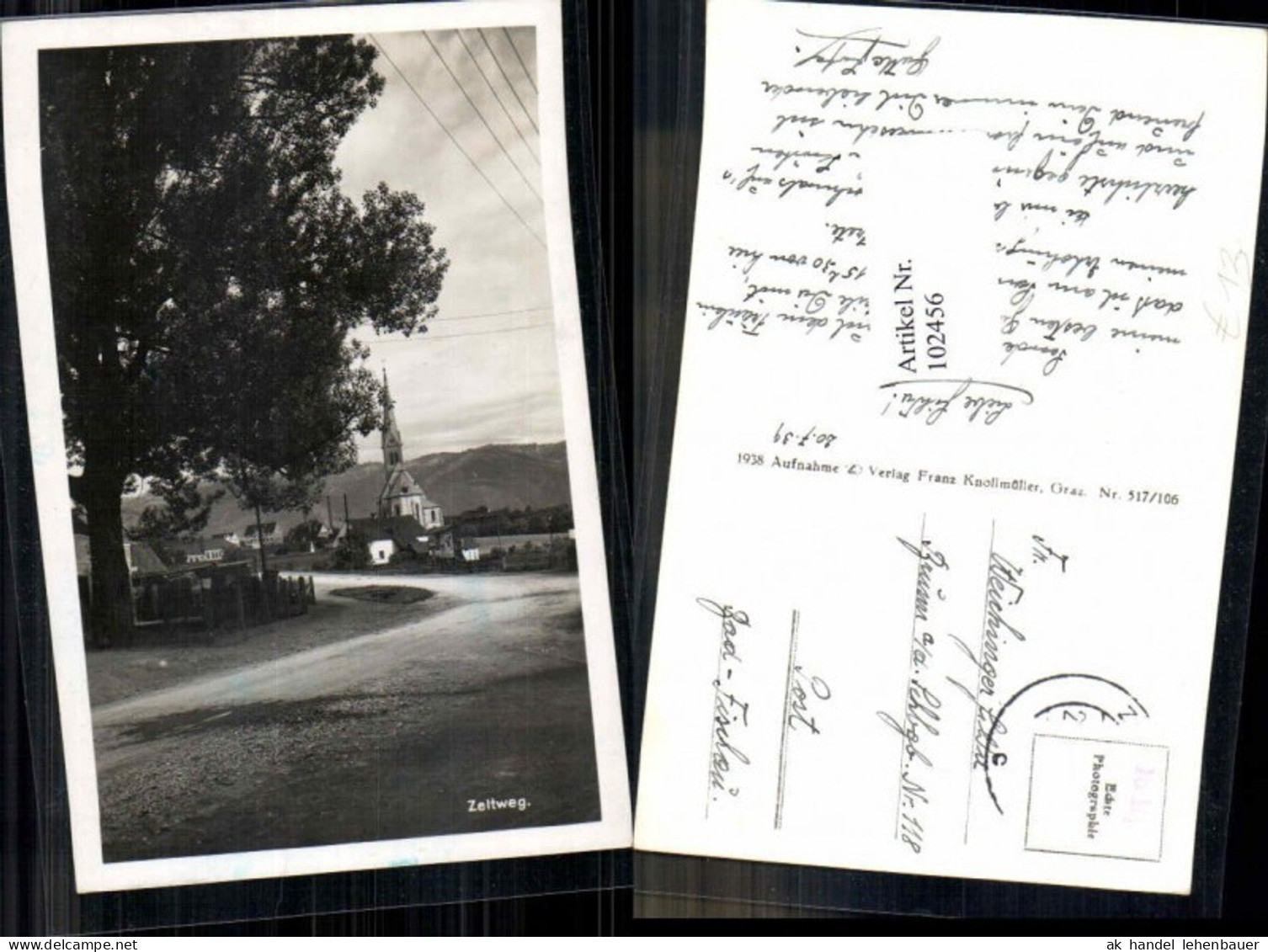 102456,Zeltweg Strassenpartie vorm Ort 1938