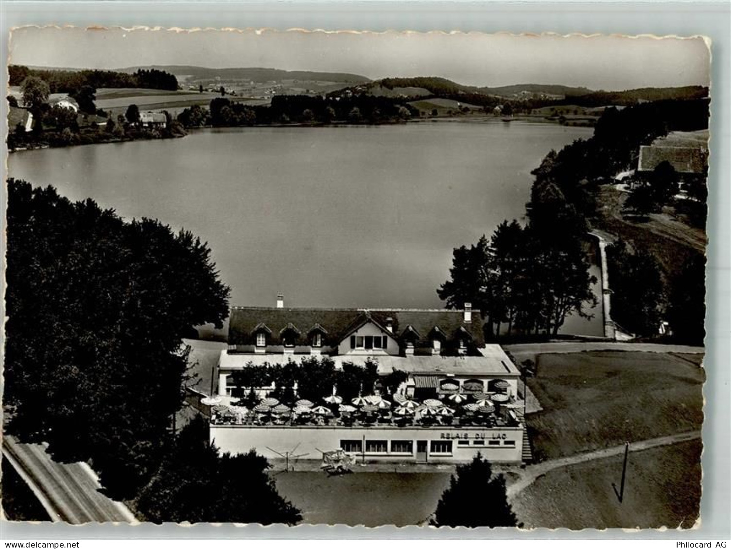 1070 Puidoux 1962 Foto AK Fliegeraufnahme Gasthaus du Lac de Bret - 38194902