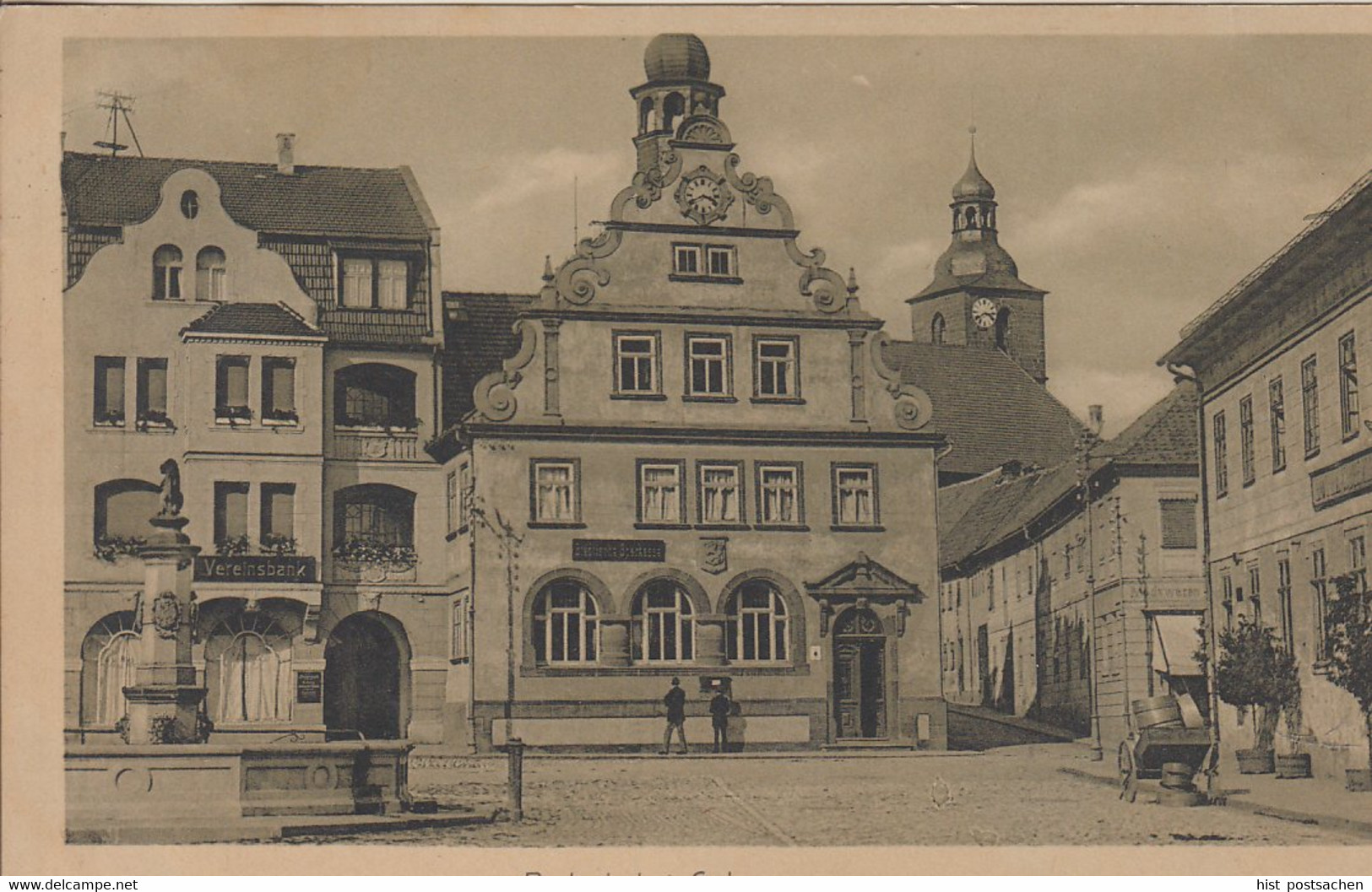 (107849) AK Bad Rodach, Vereinsbank, Sparkasse, Rathaus, Johanniskirche, Brunnen