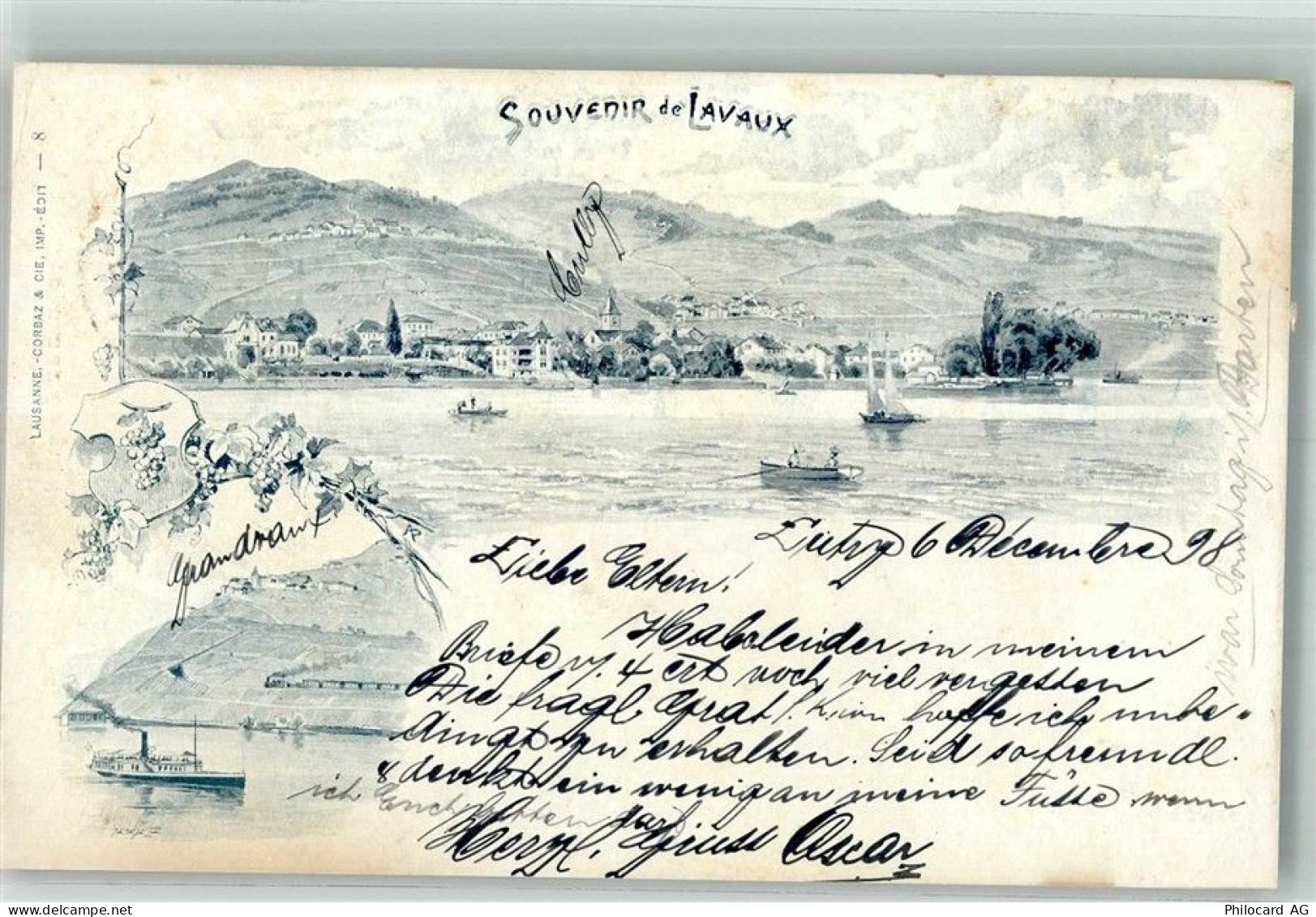 1095 Lutry 1898 Lithographie / Künstlerkarte Lavaux Ort handschriftlich... - 14000983