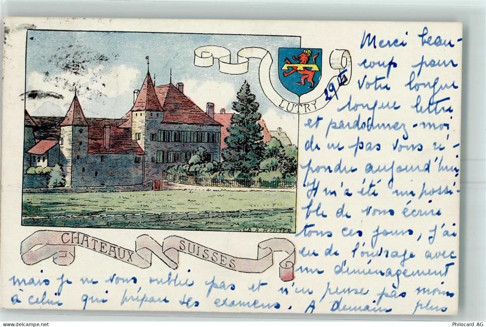 1095 Lutry Künstlerkarte Chateaux Suisses sign Ch. A. Reuter - 13172981