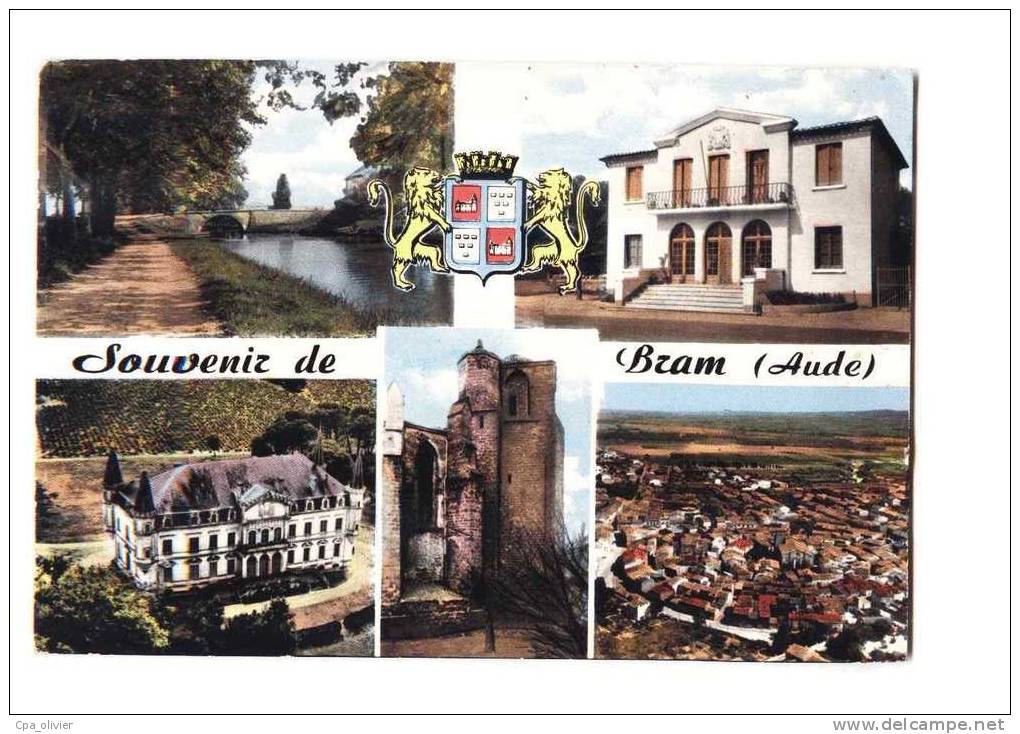 11 BRAM Multivue, Souvenir, Canal du Midi, Mairie, Chateau, Eglise, ed Spadem, CPSM 10x15, 197?