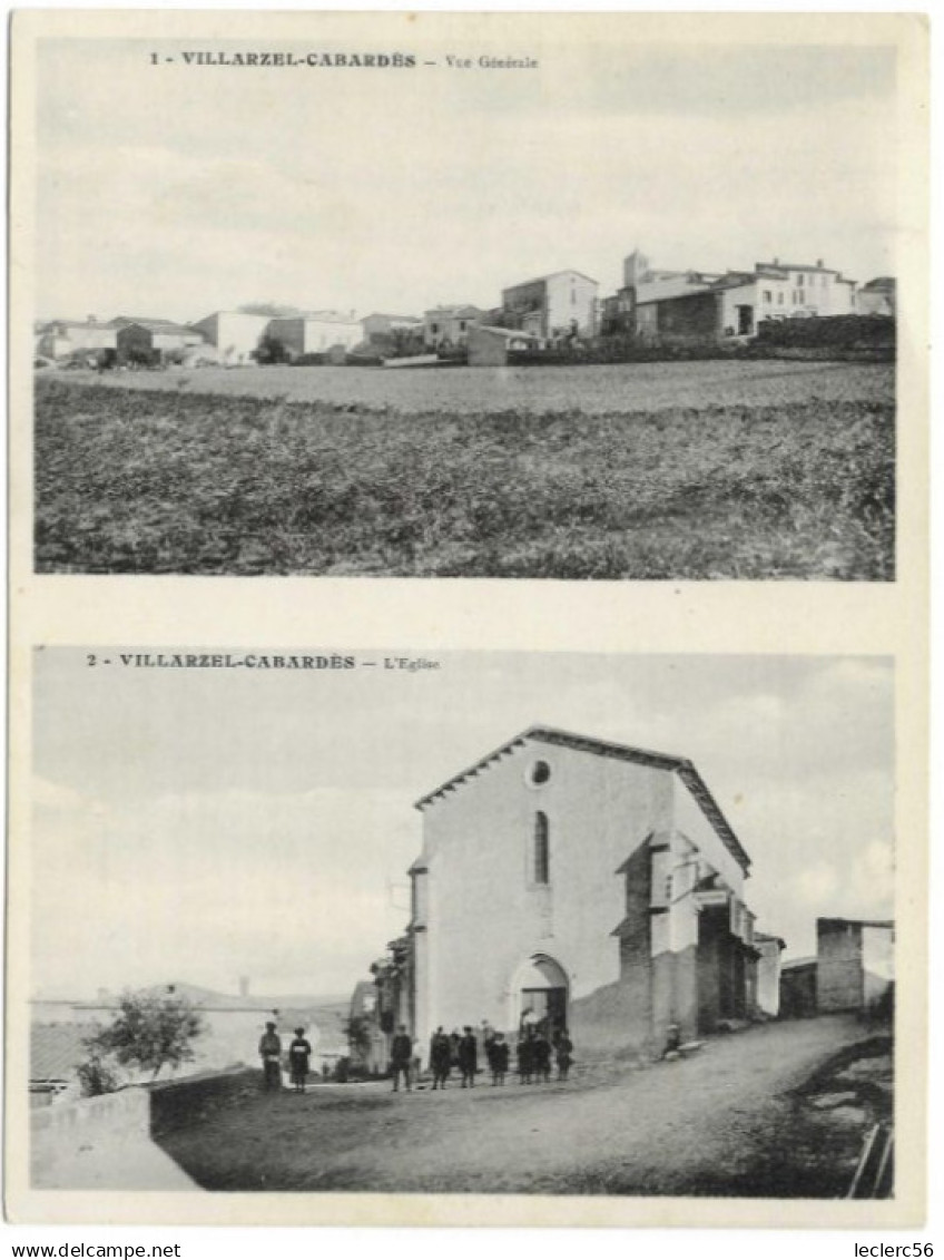 11 VILLARZEL CABARDES CARTE DOUBLE PALAU VUE GENERALE ET EGLISE au dos : erreur de notice  CPA 2 SCANS