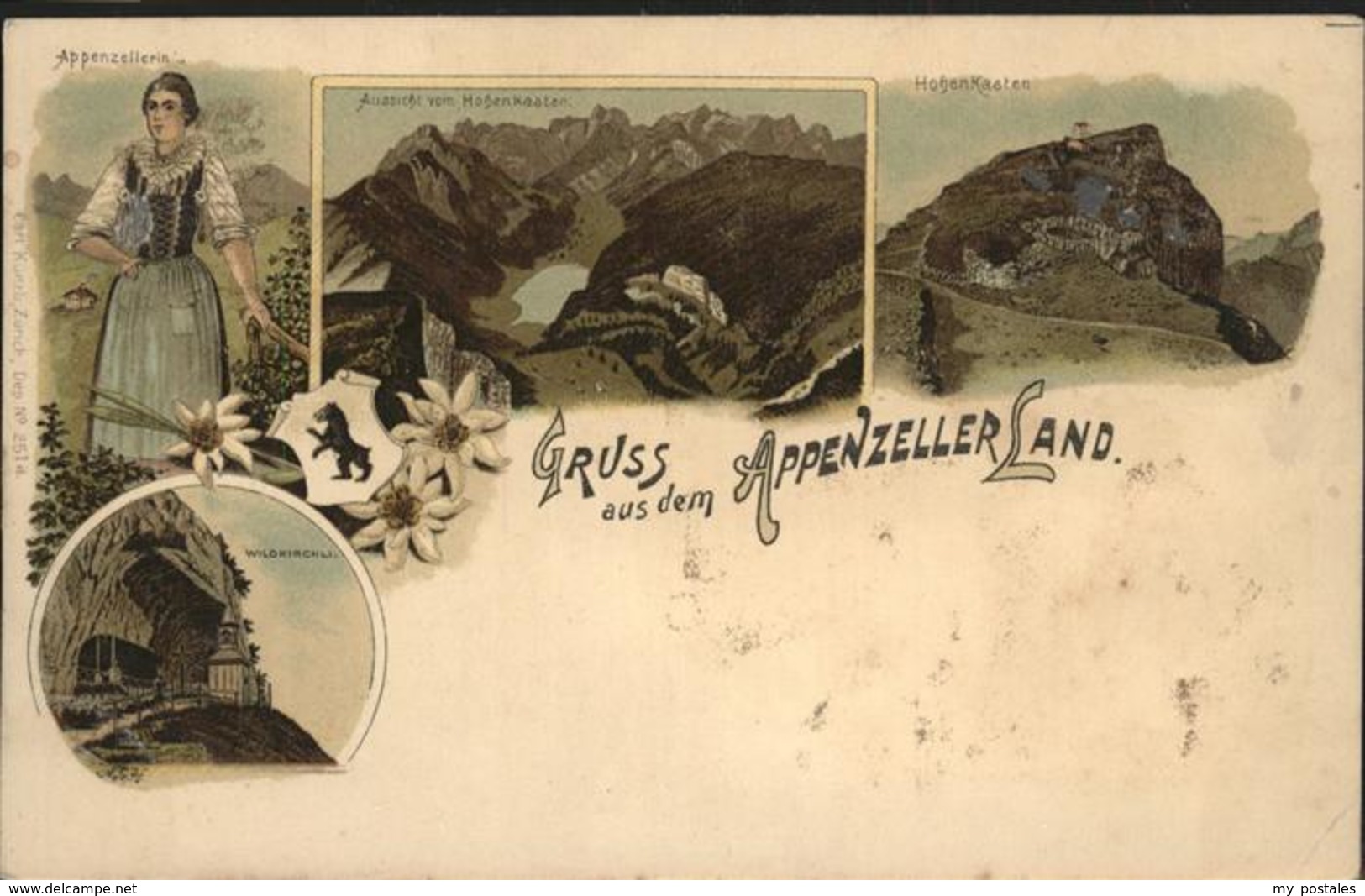 11243724 Appenzell IR Appenzellerin, Tracht, Edelweiss, Wappen, Hohen Kasten App