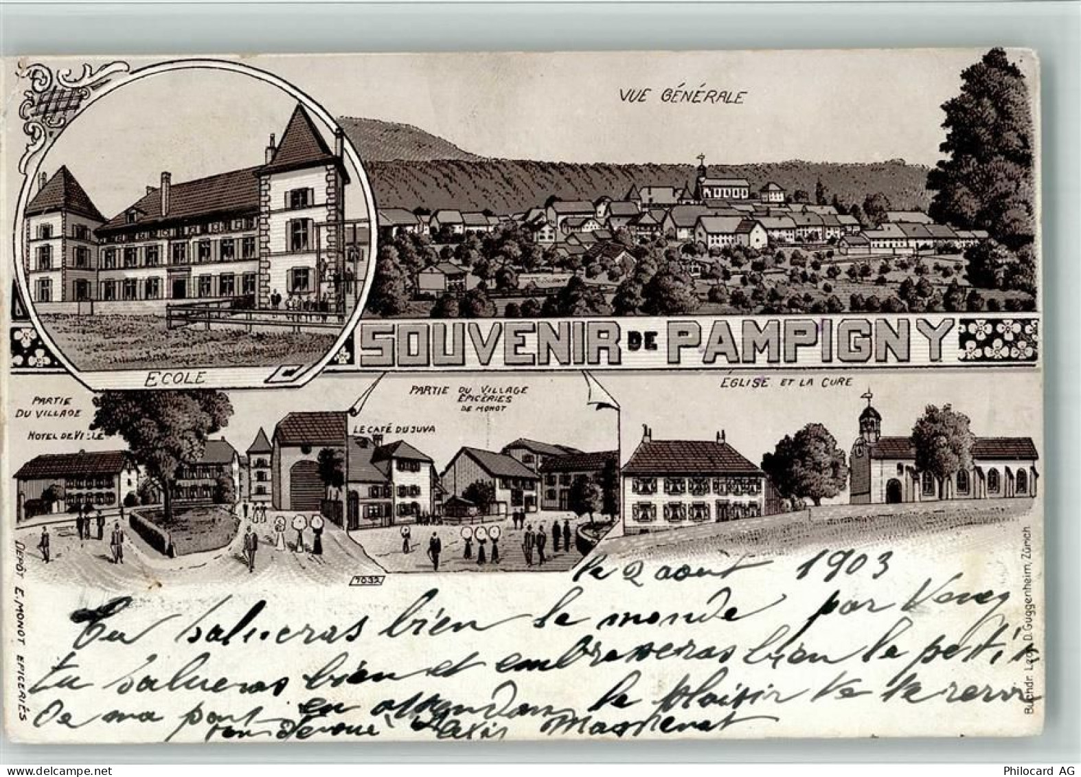 1142 Pampigny 1903 BOAKC Lithographie Ecole Partie du Villarde Hotel de ... - 13702707