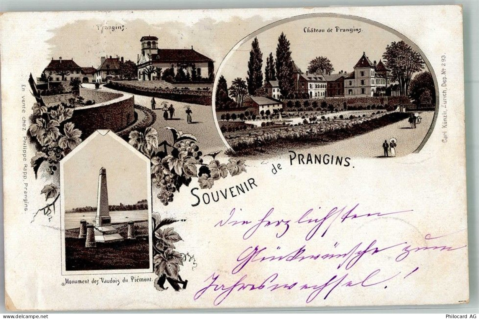 1197 Prangins 1893 Lithographie Denkmal Schloss Vorläufer - 13674057