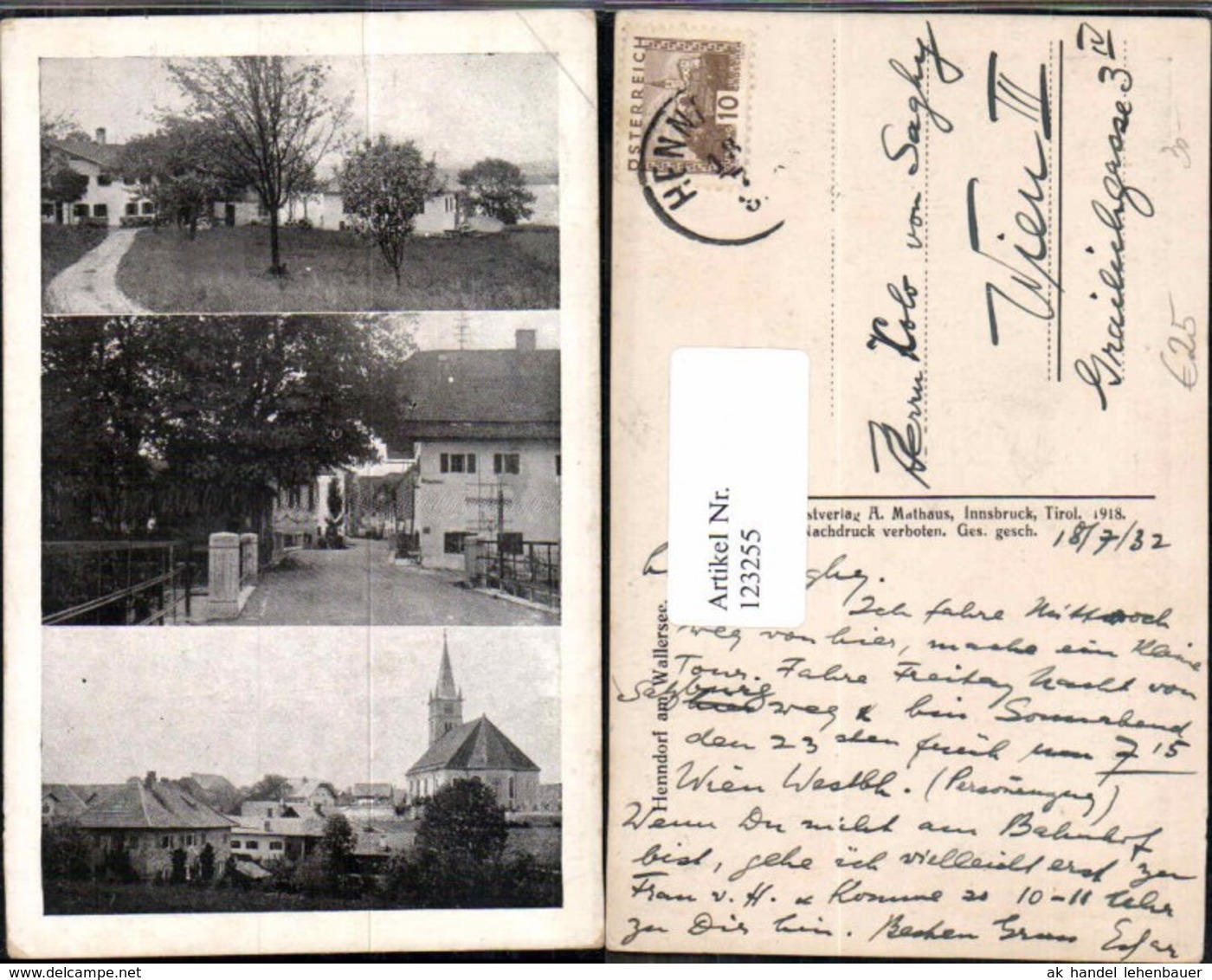 123255,seltene AK aus Henndorf am Wallersee 1918