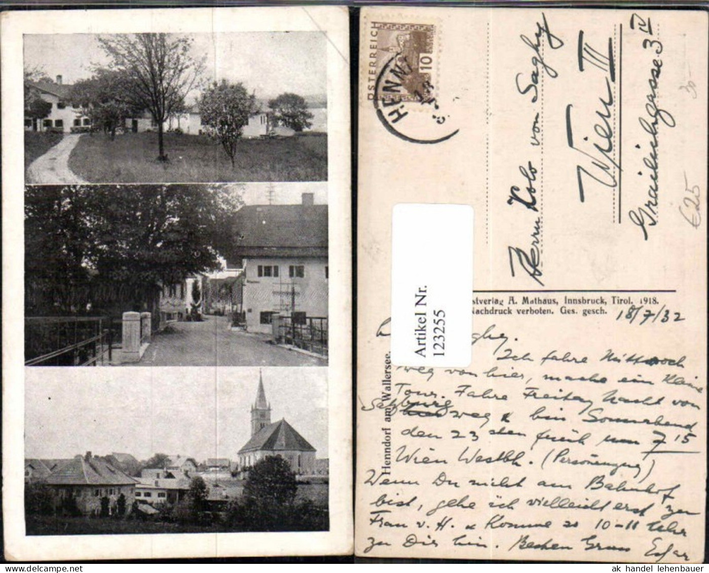 123255,seltene AK aus Henndorf am Wallersee 1918