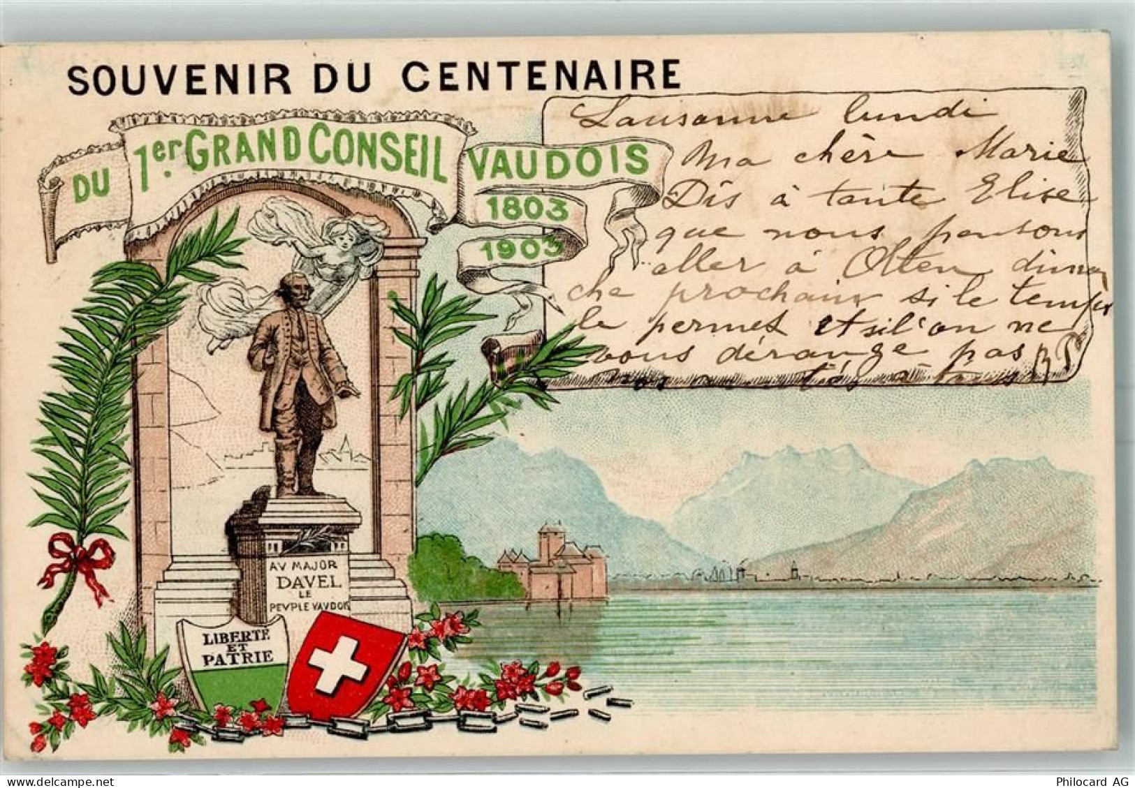 1261 Le Vaud 1903 Lithographie Denkmal Souvenir du Centenaire - 13232773