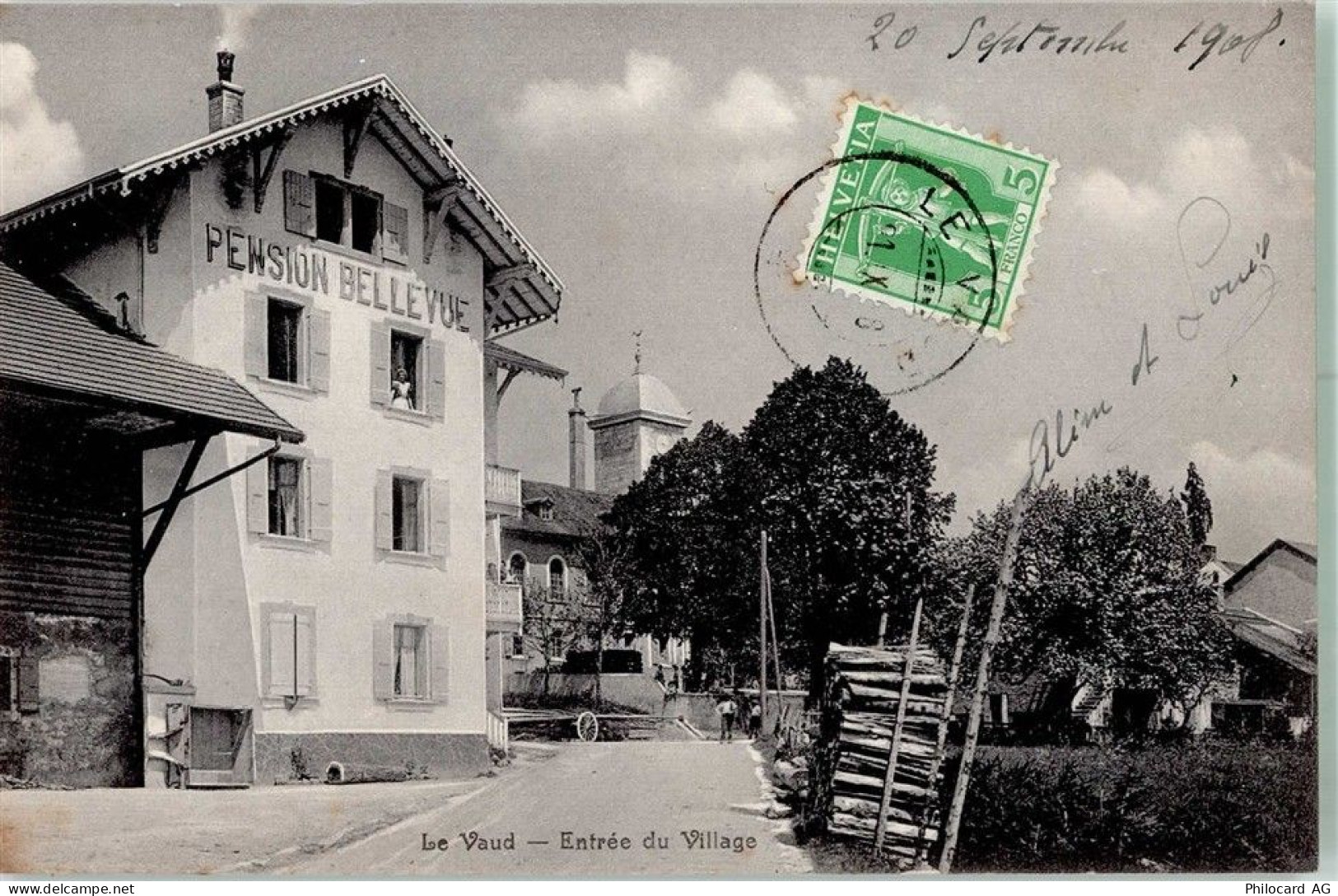 1261 Le Vaud Foto AK Pension Bellevue Marke bildseitig - 13596448