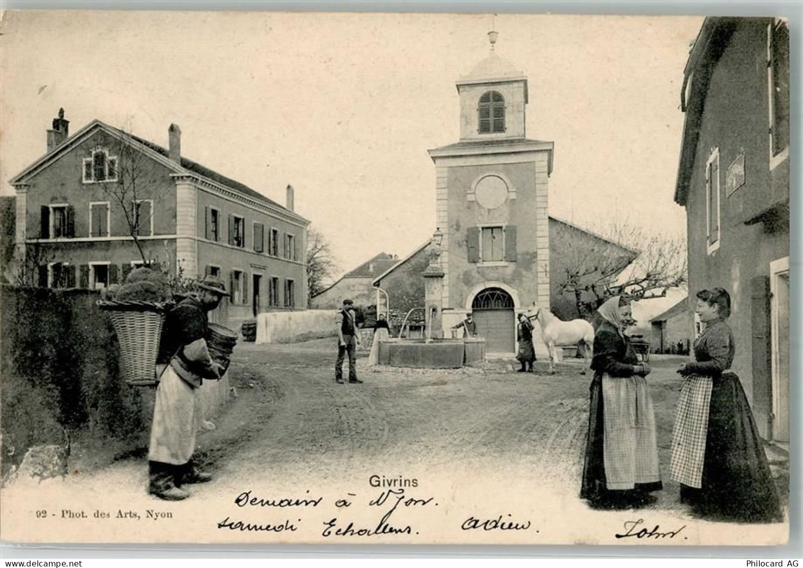 1271 Givrins 1902 Foto AK Kirche Beruf Händler Verkäufer Frauen - 13657137
