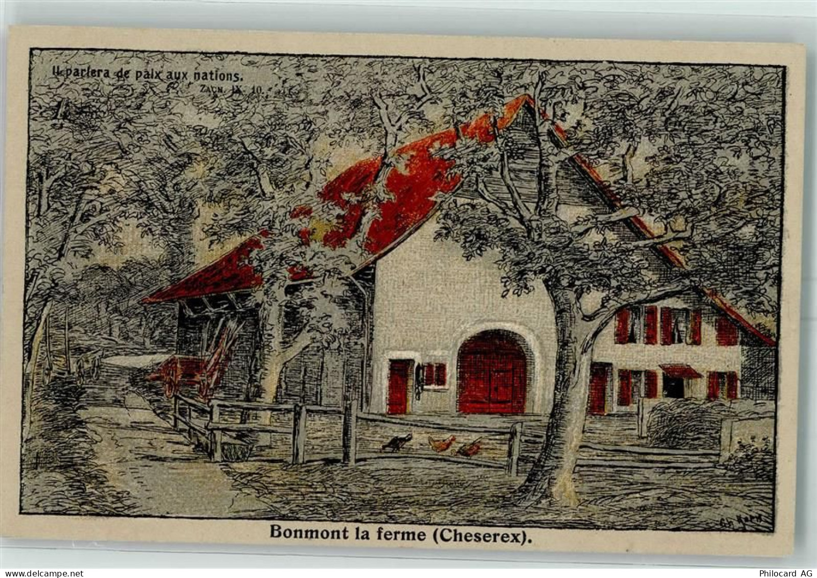 1275 Chéserex Künstlerkarte Bonmont la ferme Hühner sign - 13173480