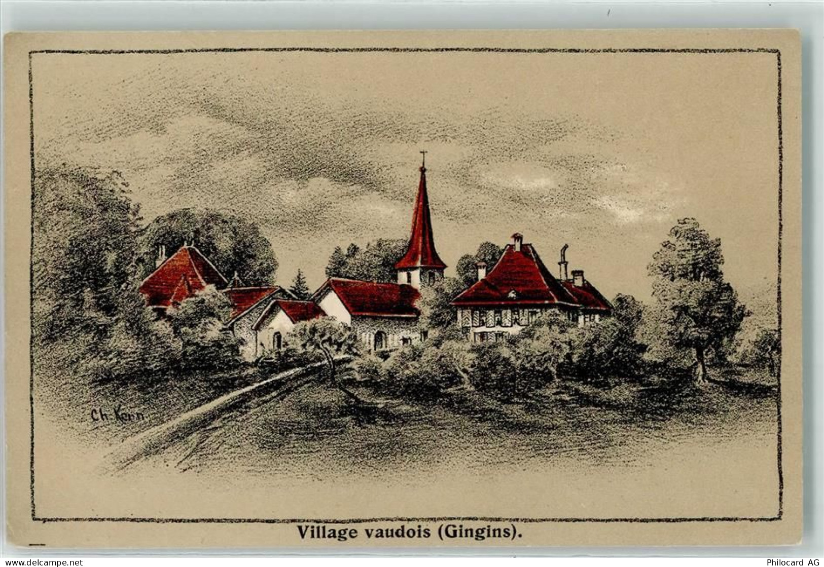 1276 Gingins Künstlerkarte Village vaudois sign. Ch. Kern - 13248127